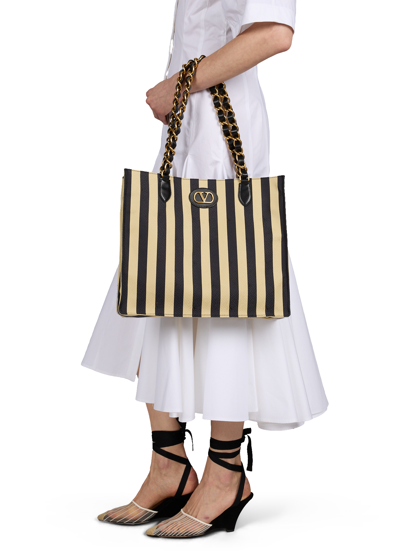 Striped tote bag by LASEINE in blended cotton VALENTINO Blue