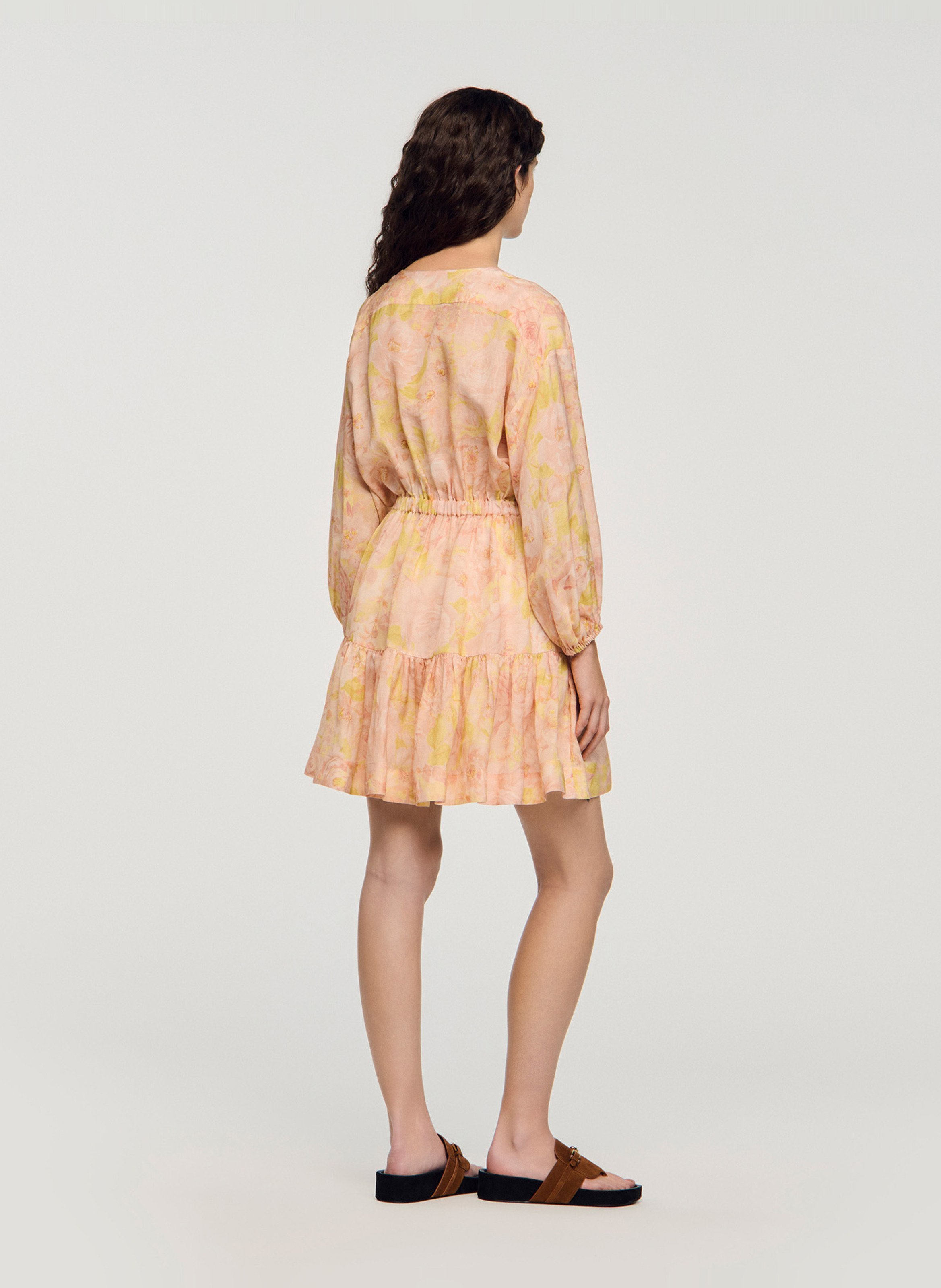 Robe courte cintrée en lin mélangé SANDRO Rose