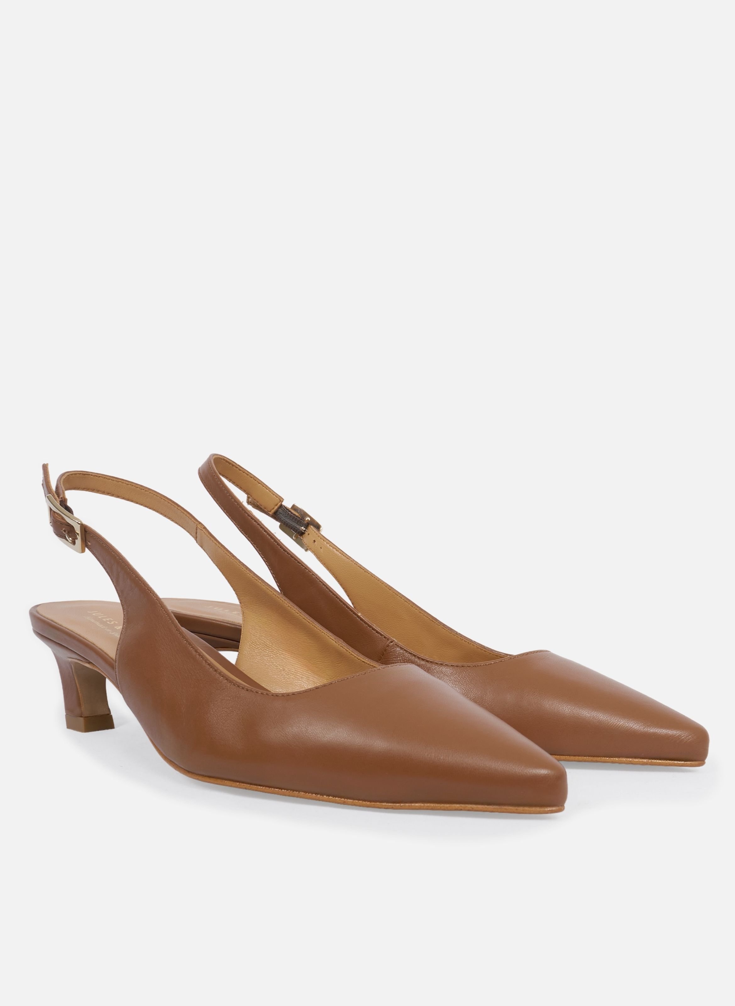 Escarpins slingback albane petit talon cuir lisse JULES & JENN Marron