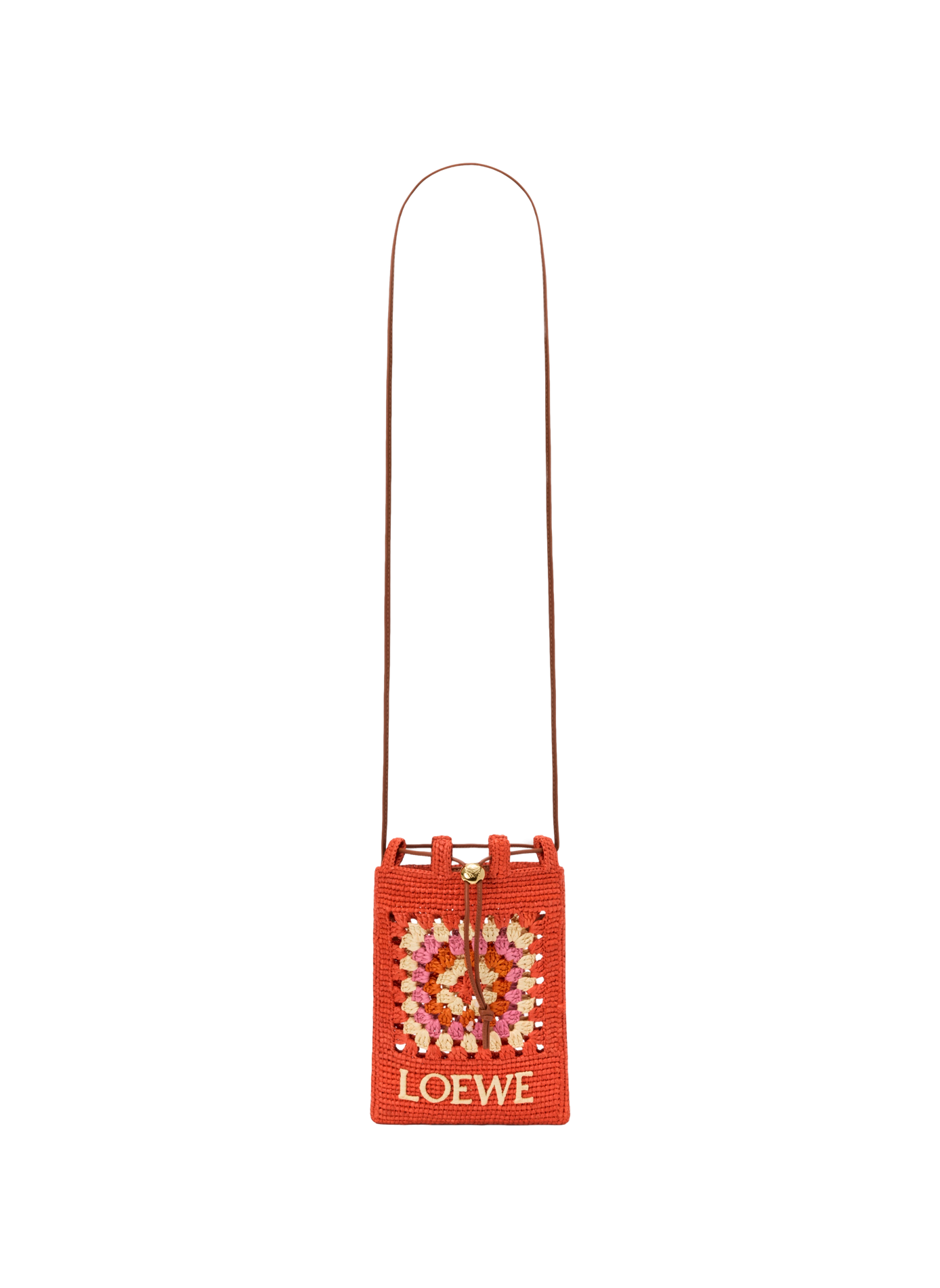 Classic calfskin and raffia drawstring pocket LOEWE Orange