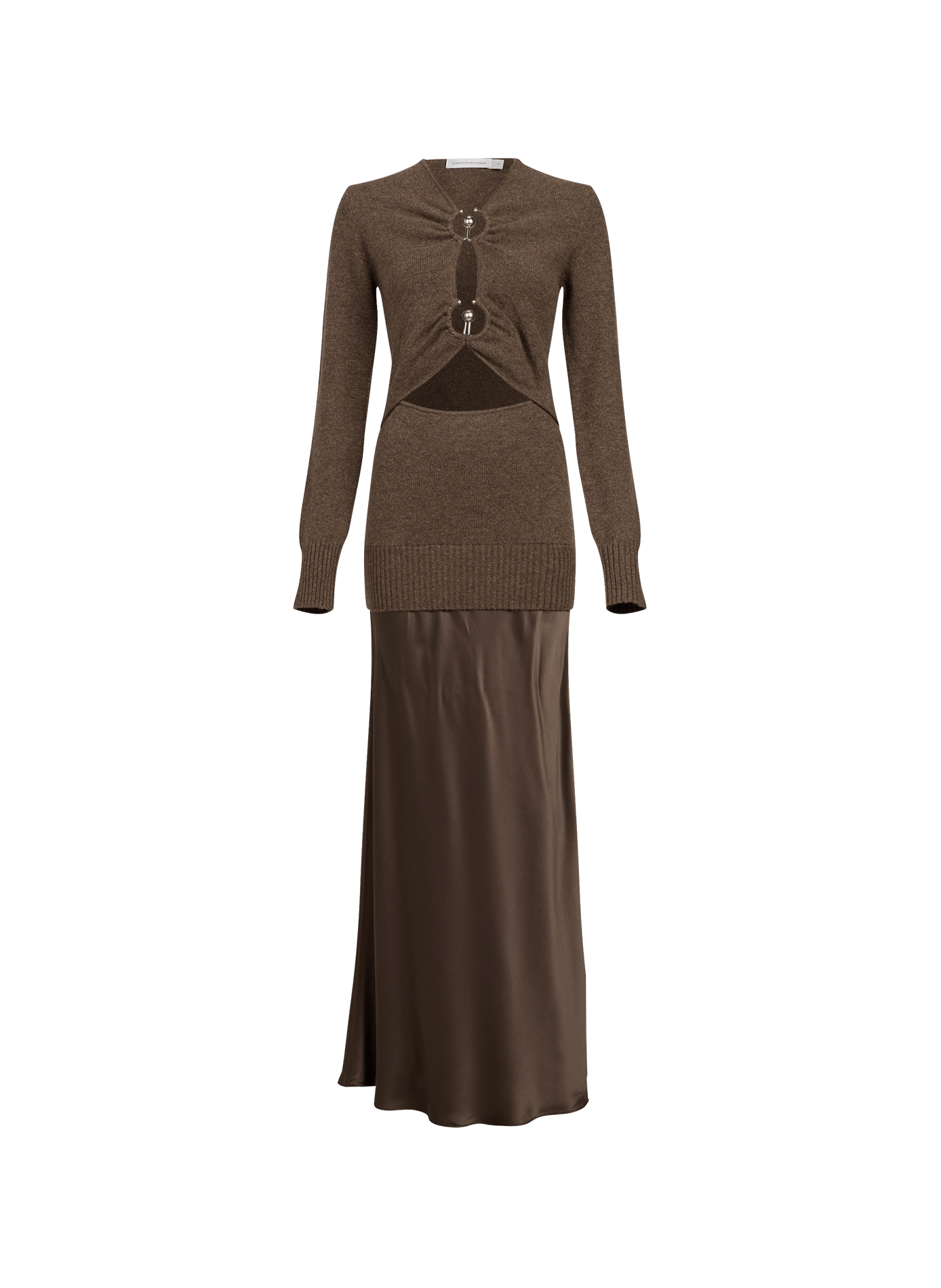 Orbit Ruched Monument long-sleeve cashmere dress CHRISTOPHER ESBER Brown