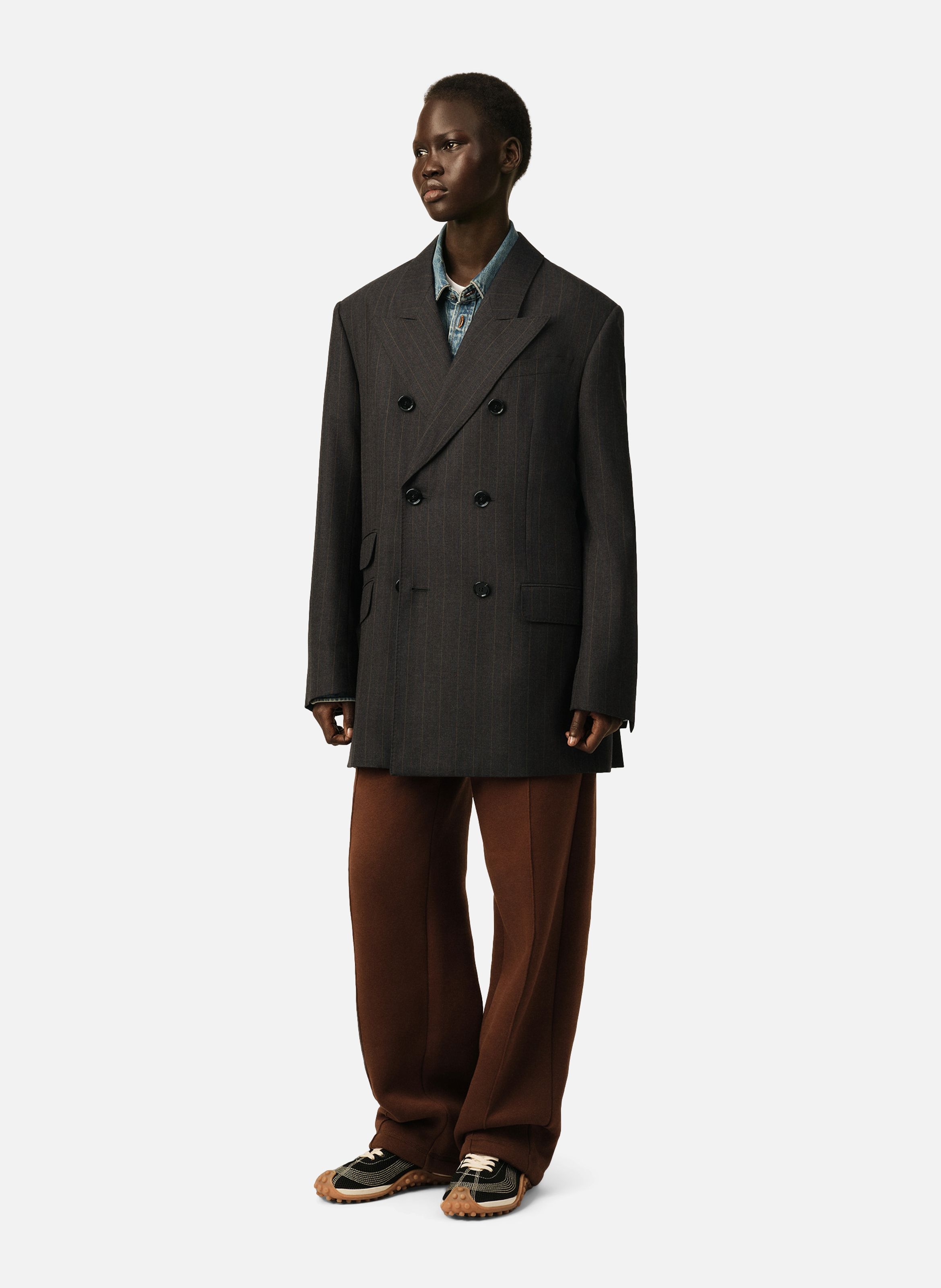 Veste rayée double boutonnage en laine AMI PARIS Gris