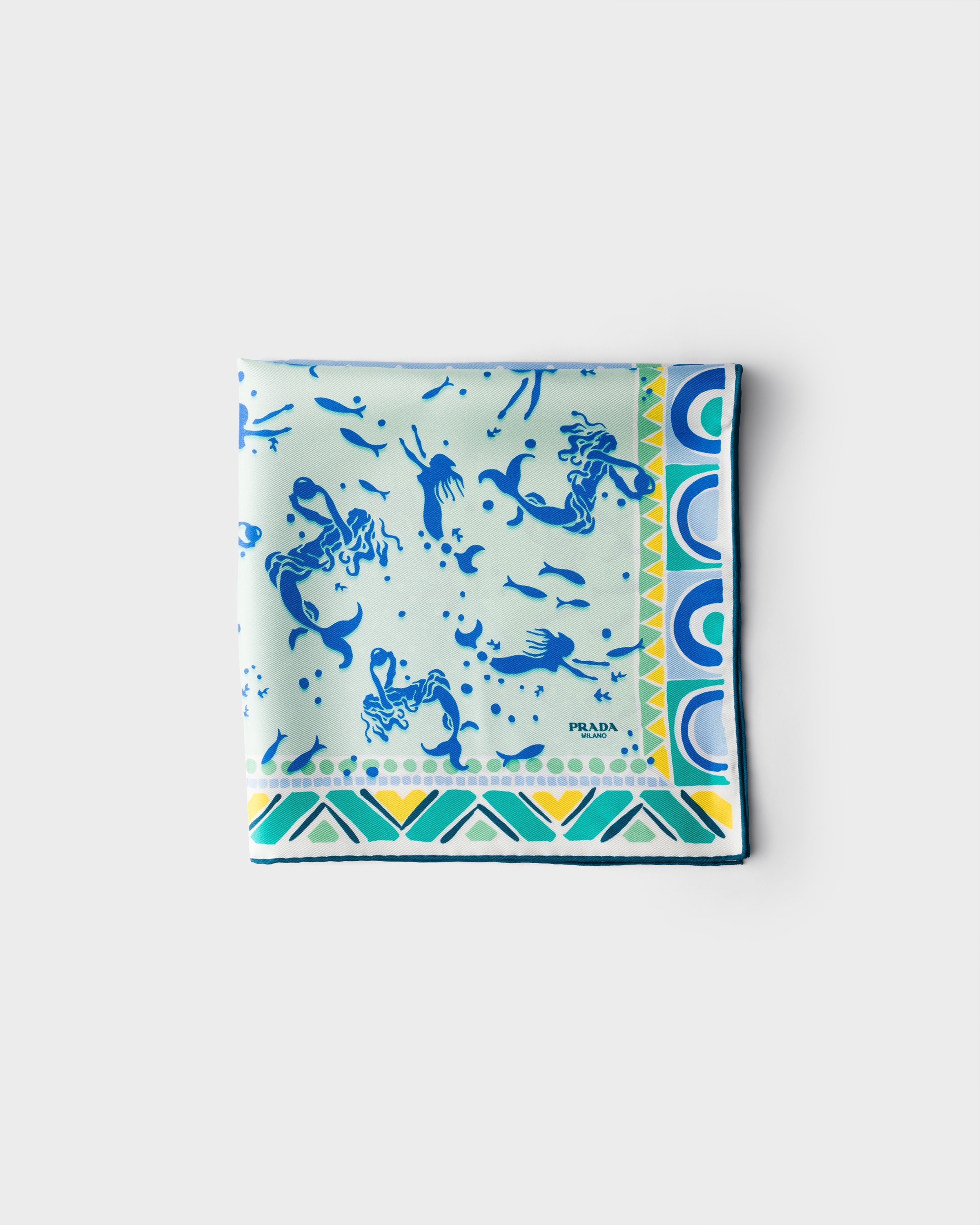 Écharpe en sergé de soie imprimé 55 PRADA Bleu