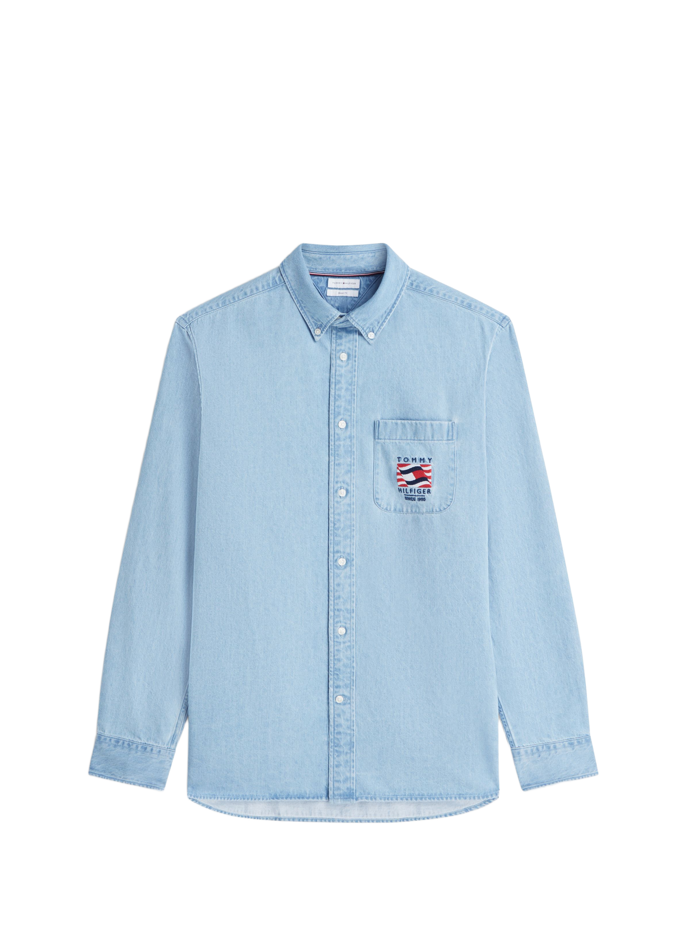 Denim shirt with embroidered logo in cotton TOMMY HILFIGER Blue