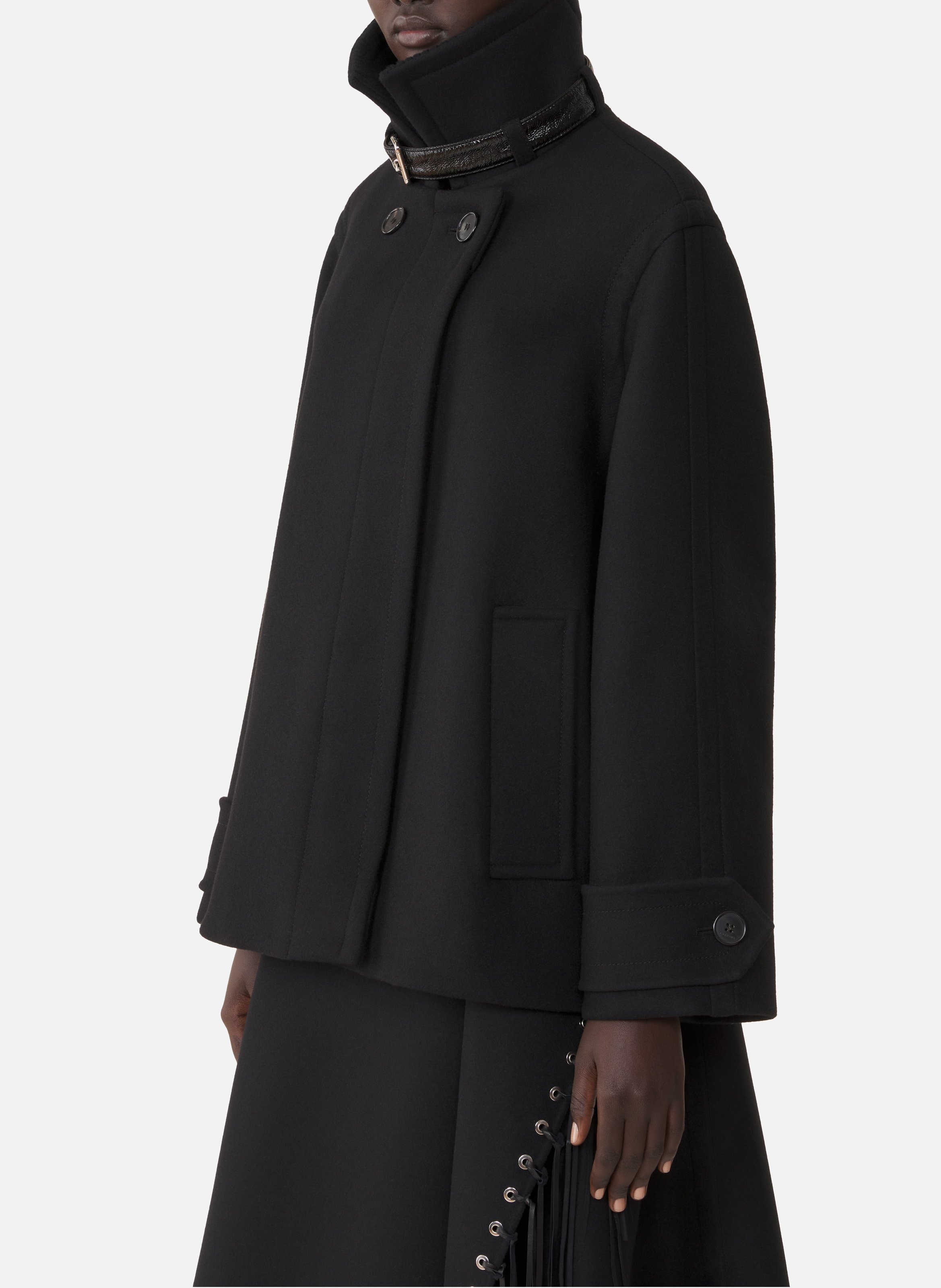 Manteau court col montant en laine LANVIN Noir