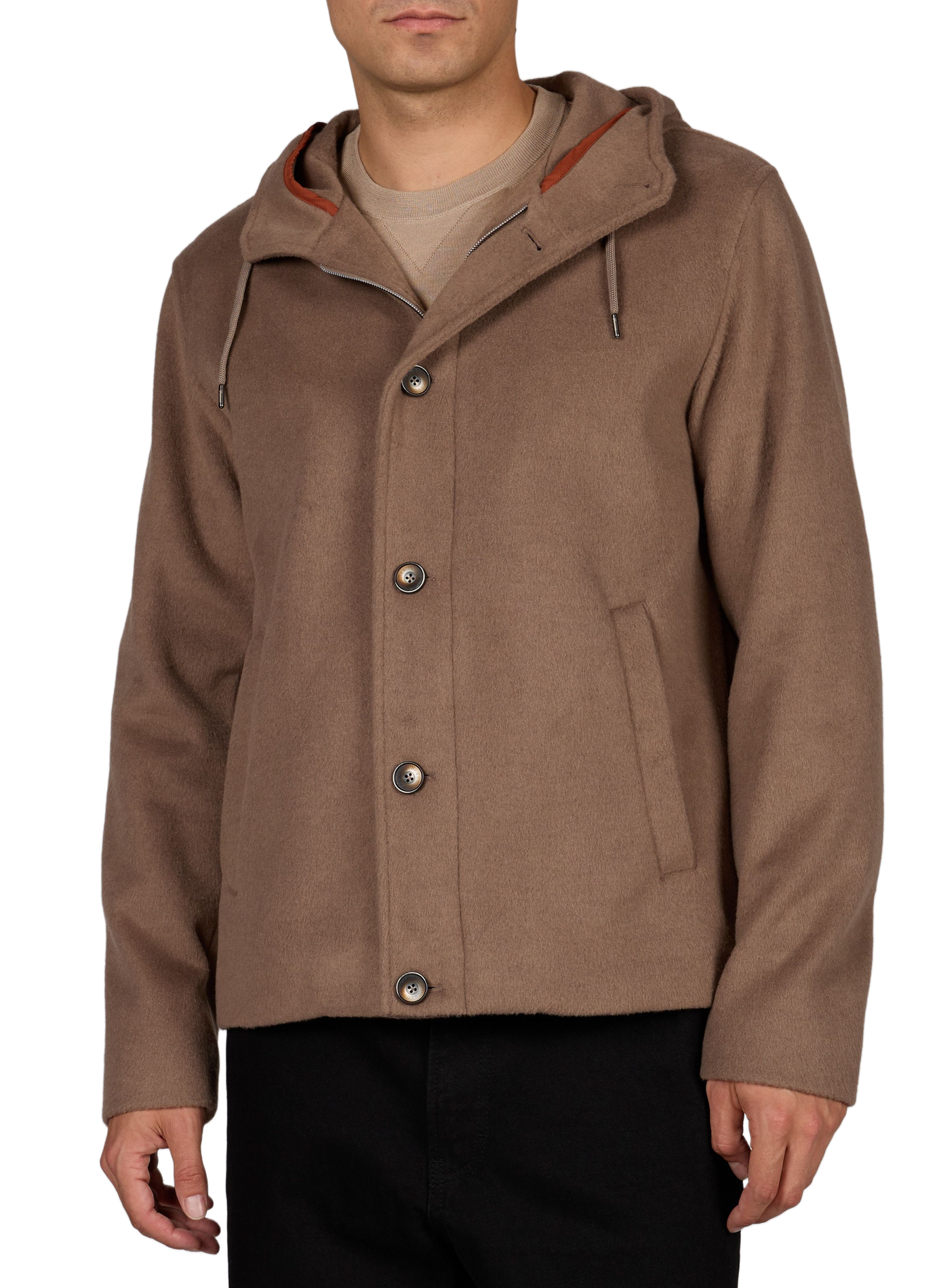 Straight cut textured coat with hood HERNO Brown