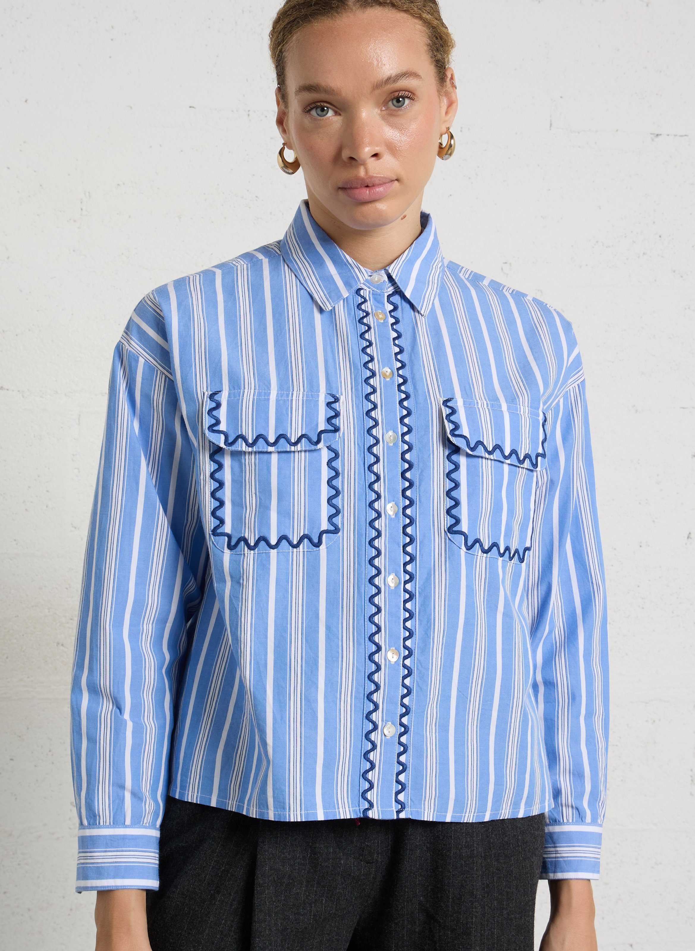 Chemise droite col classique rayée en coton dickinson MAISON 123 Bleu