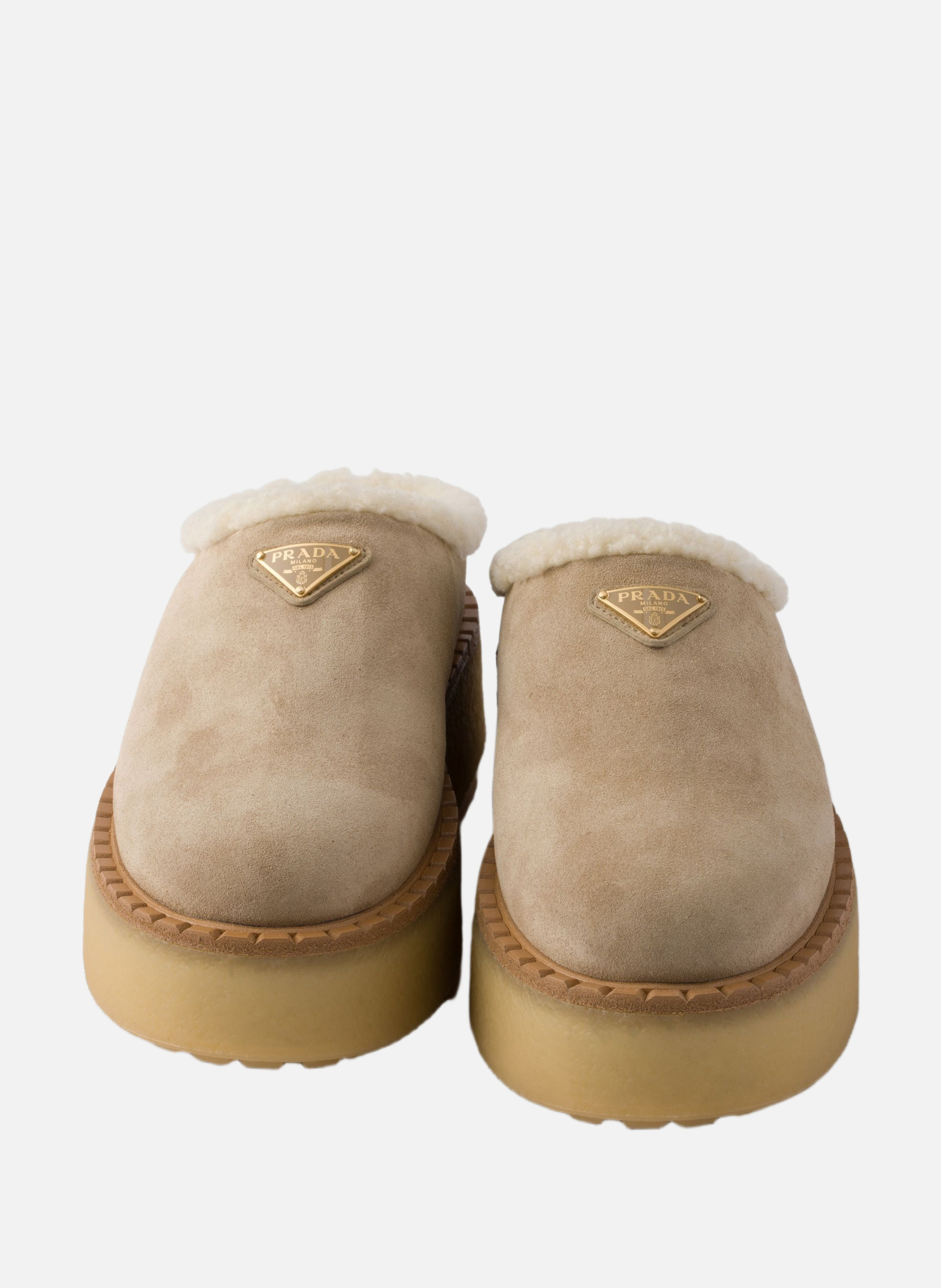 Pantoufles en veau velours PRADA Beige