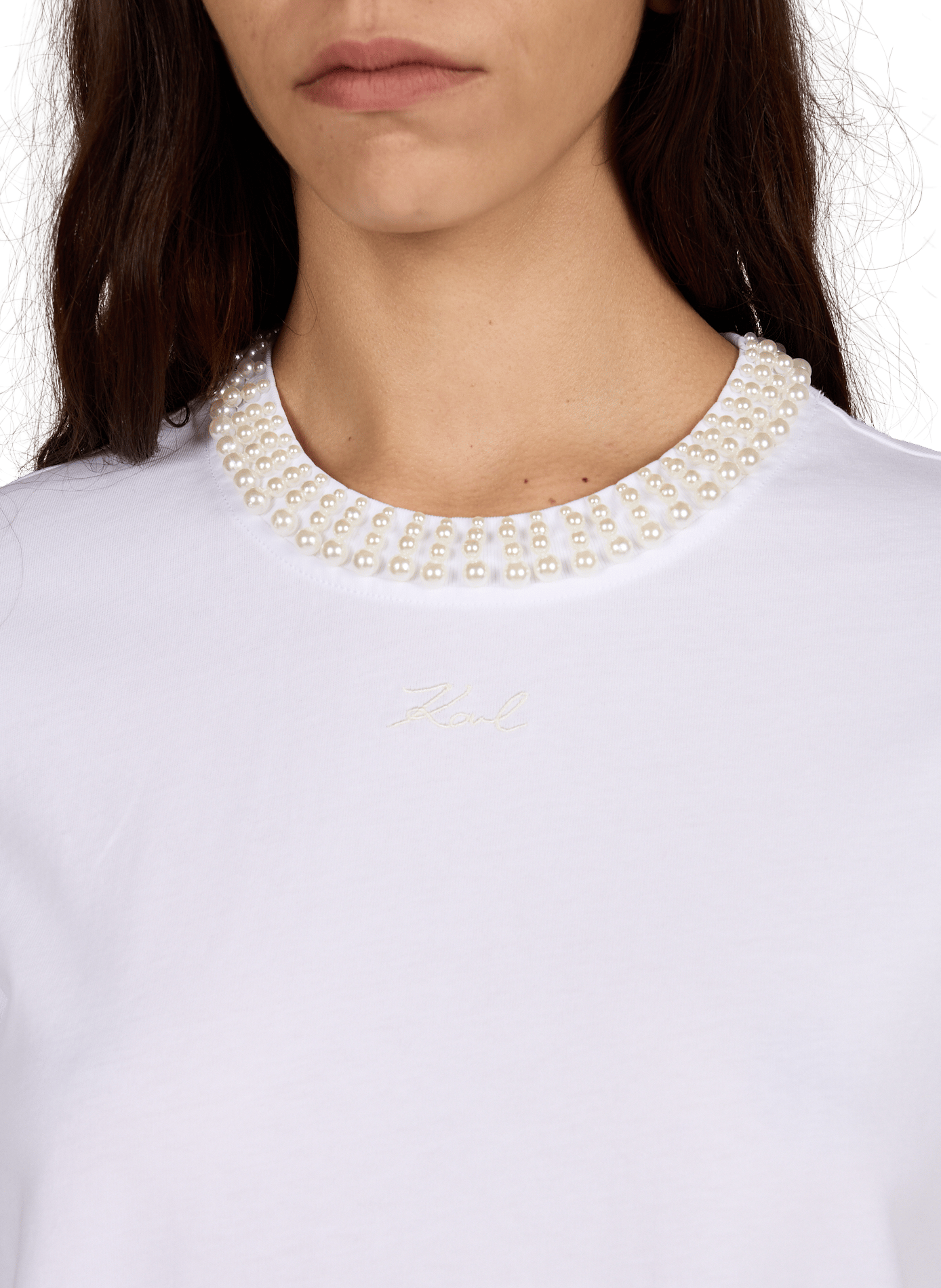 Tee-shirt col rond en coton KARL LAGERFELD Blanc