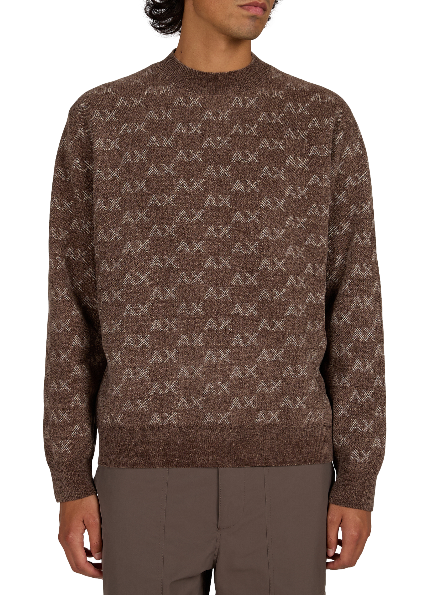 Rechte monogram trui met ronde hals ARMANI EXCHANGE Bruin