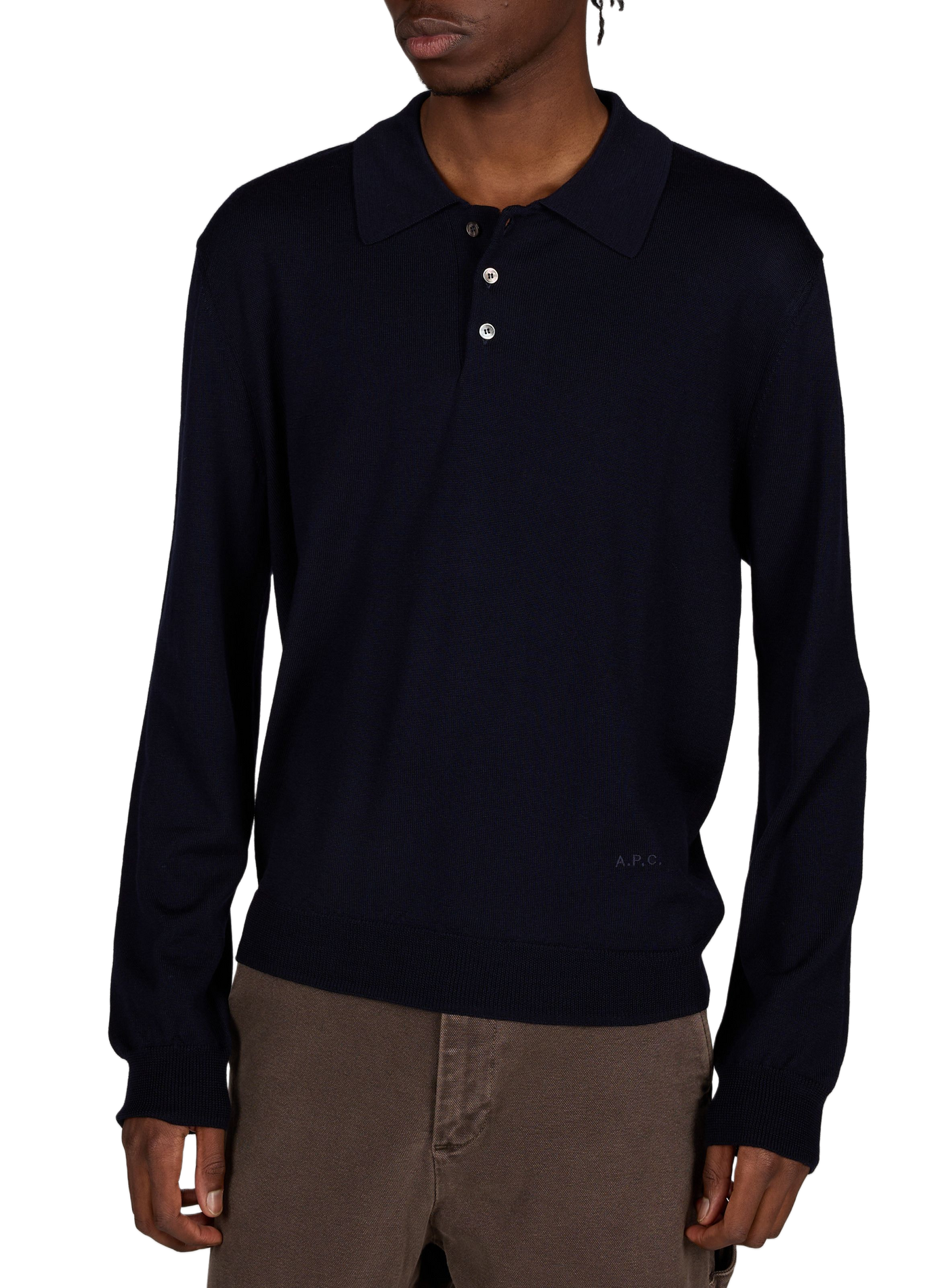 Pull col polo uni en laine A.P.C. Bleu