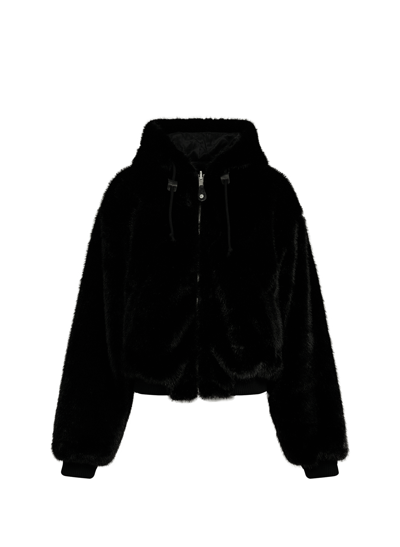 Gerade geschnittene Jacke mit Kapuze in Felloptik ERL Schwarz