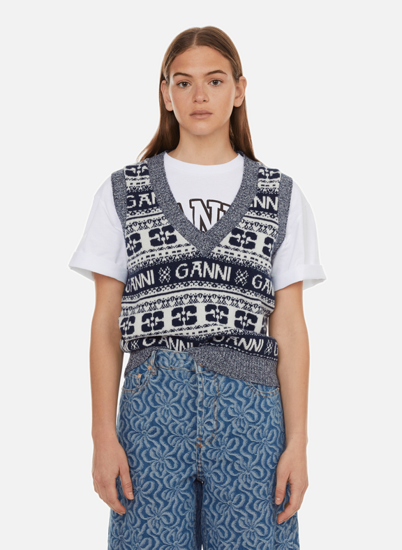 GANNI Printed wool sweater vest  Multicolour