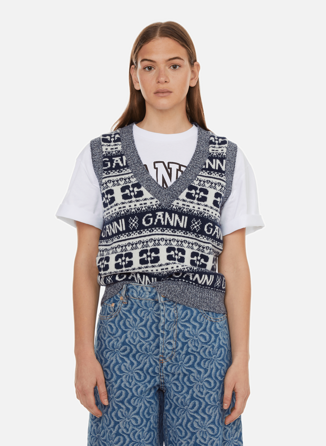 GANNI printed wool sleeveless sweater