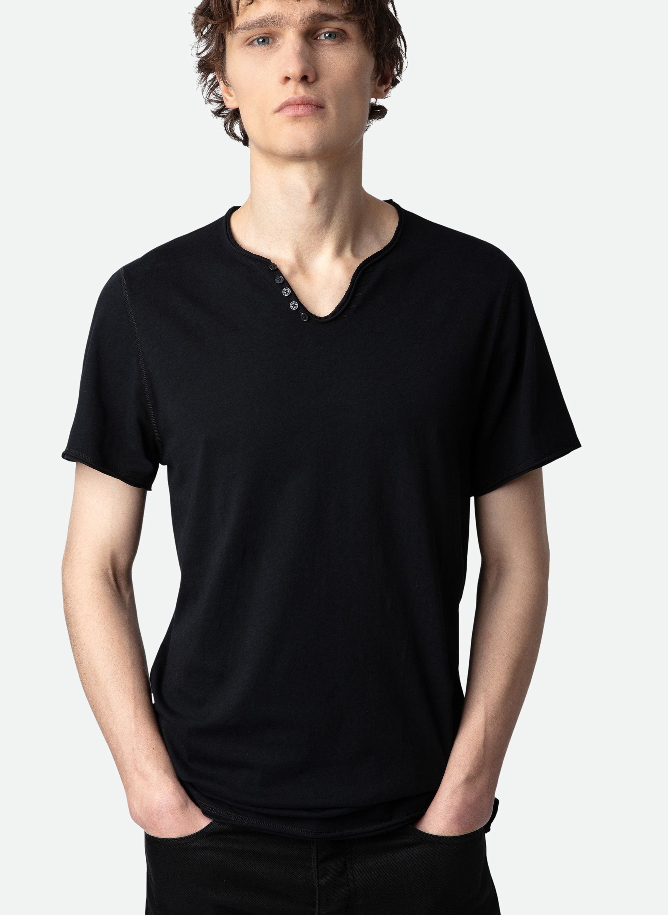 Tee-shirt col tunisien regular-fit en coton monastir ZADIG&VOLTAIRE Noir