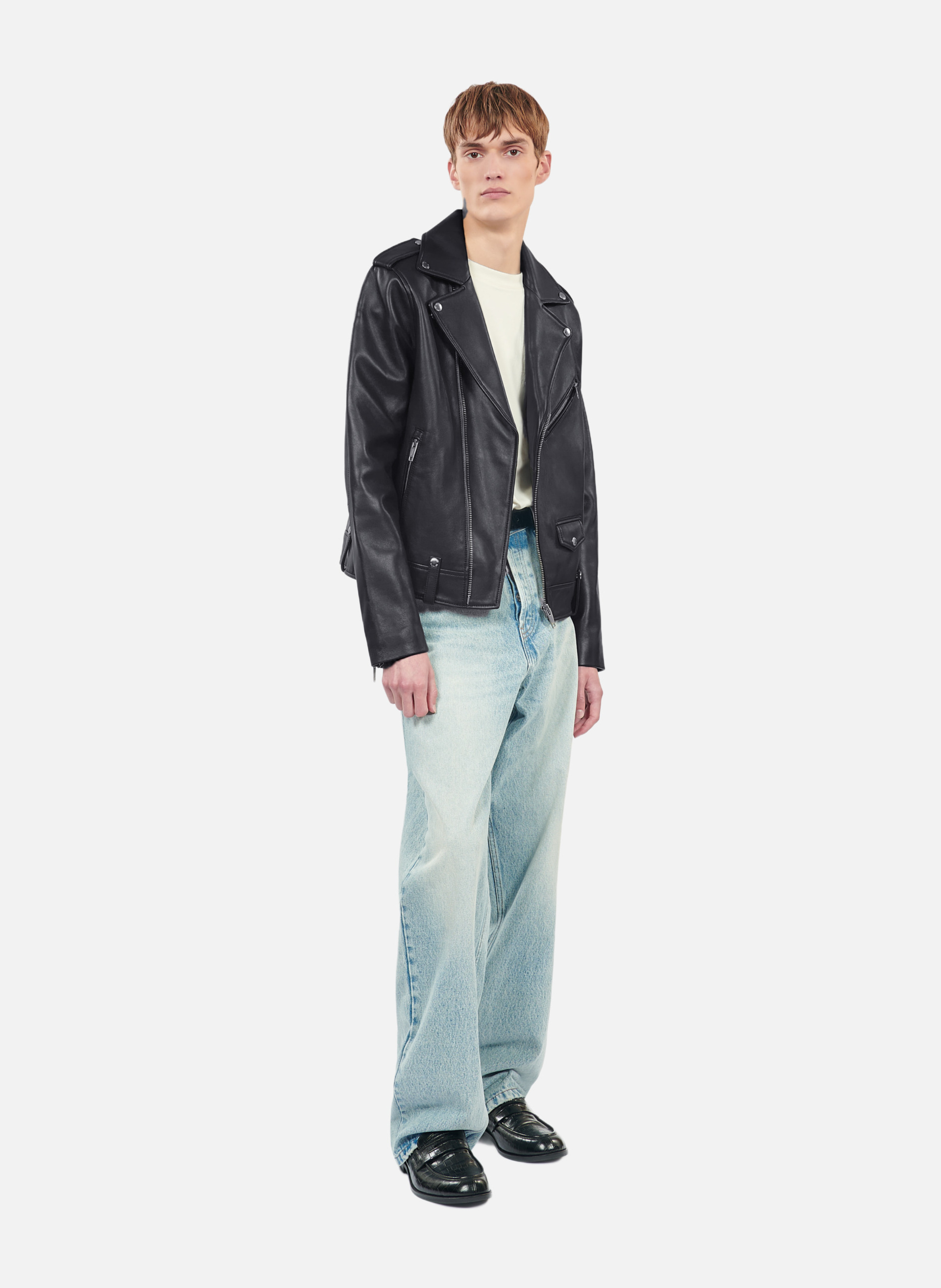Blouson biker en cuir THE KOOPLES Noir
