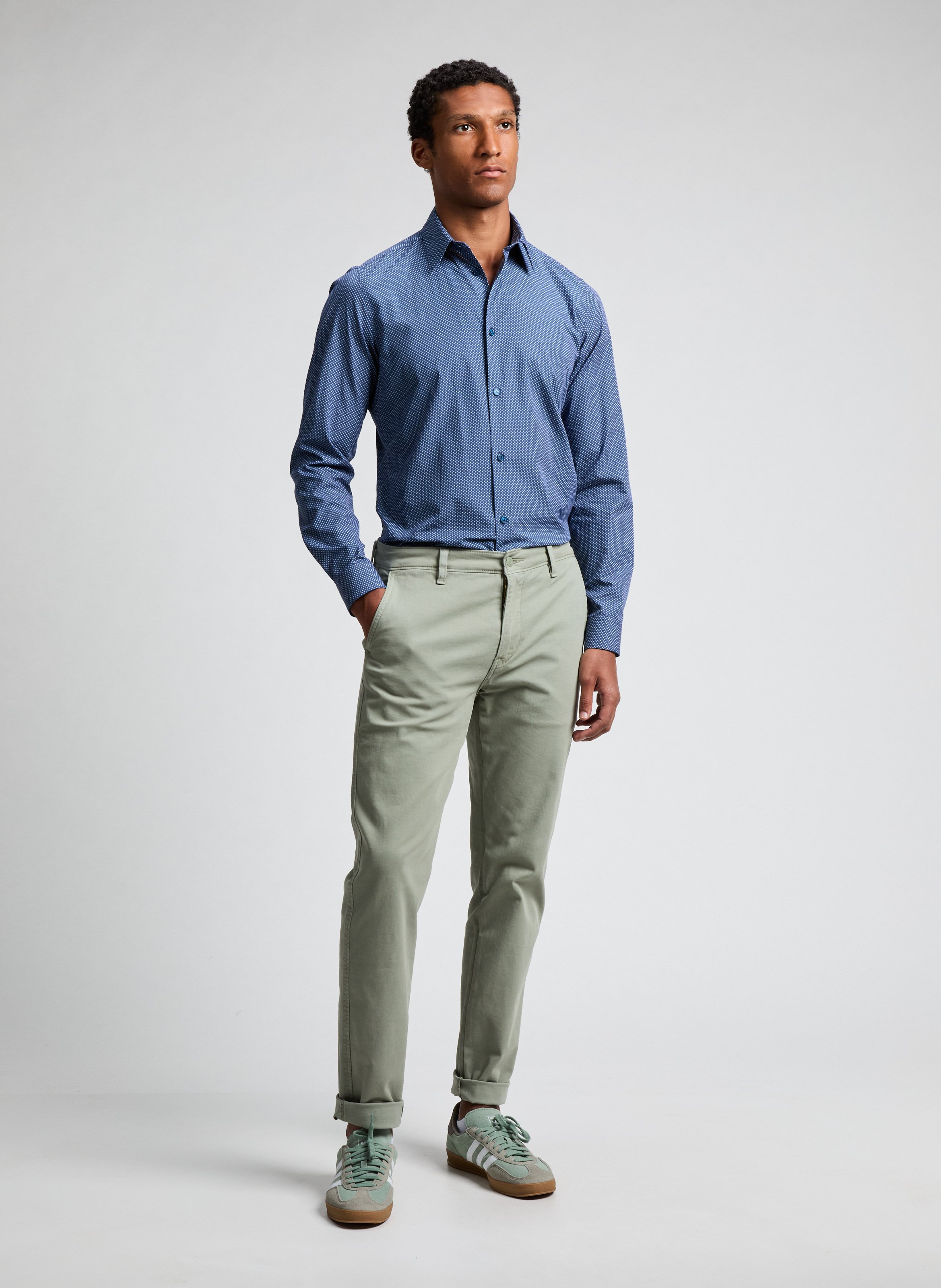 Chemise slim imprimée en coton AU PRINTEMPS PARIS Bleu