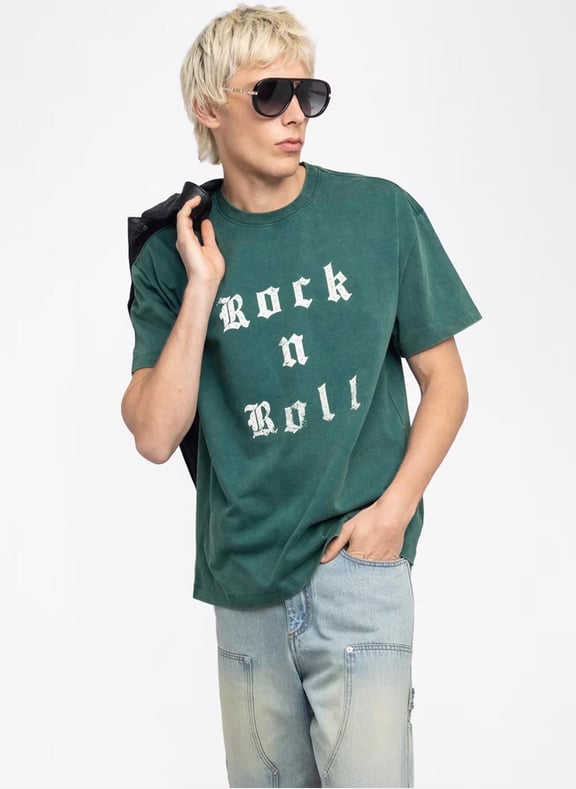 Tee-shirt ample col rond sérigraphié en coton teddy Vert by ZADIG&VOLTAIRE ZADIG&VOLTAIRE Tee-shirt ample col rond sérigraphié en coton teddy Vert