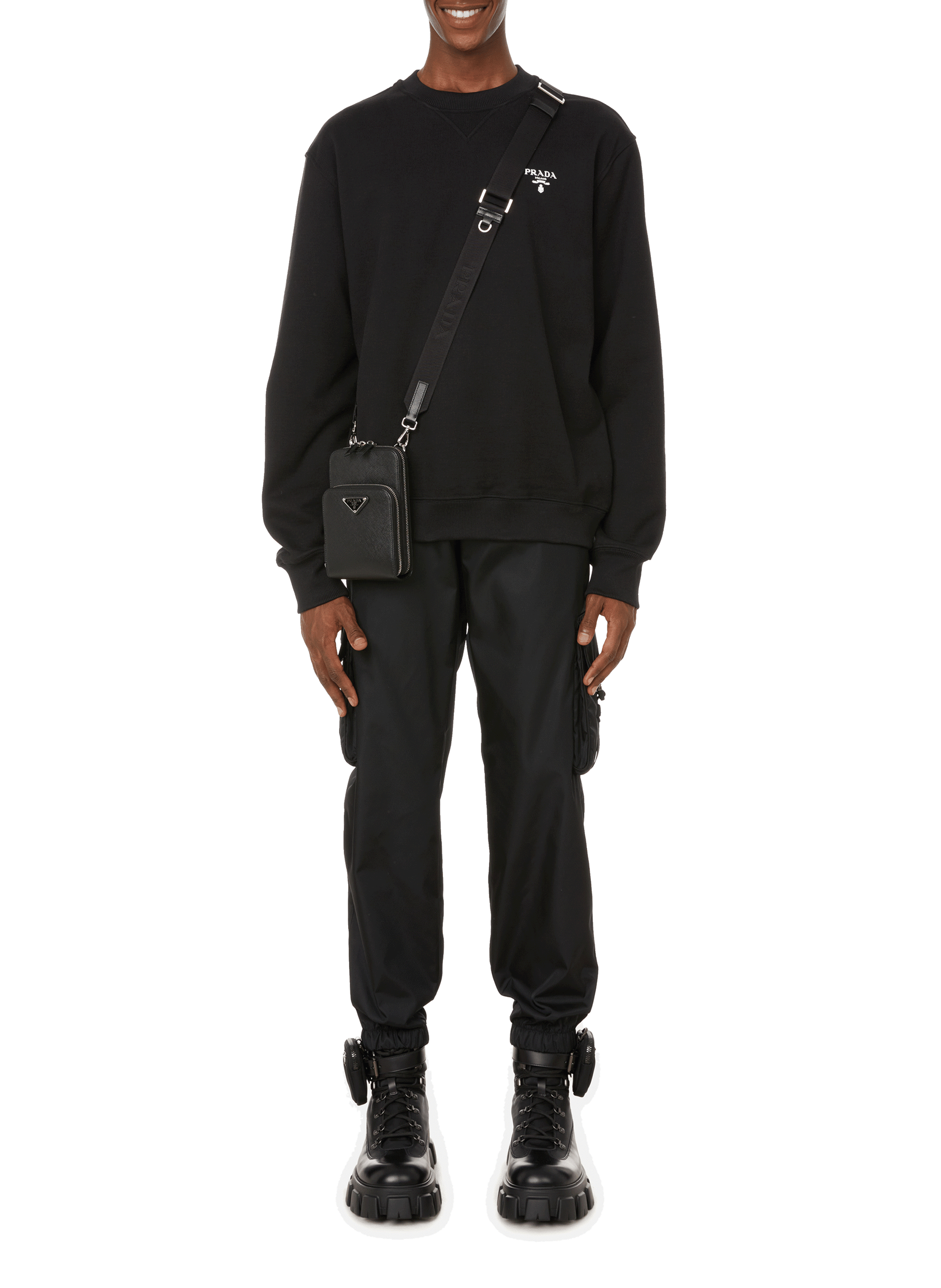 Cotton logo sweatshirt PRADA Black