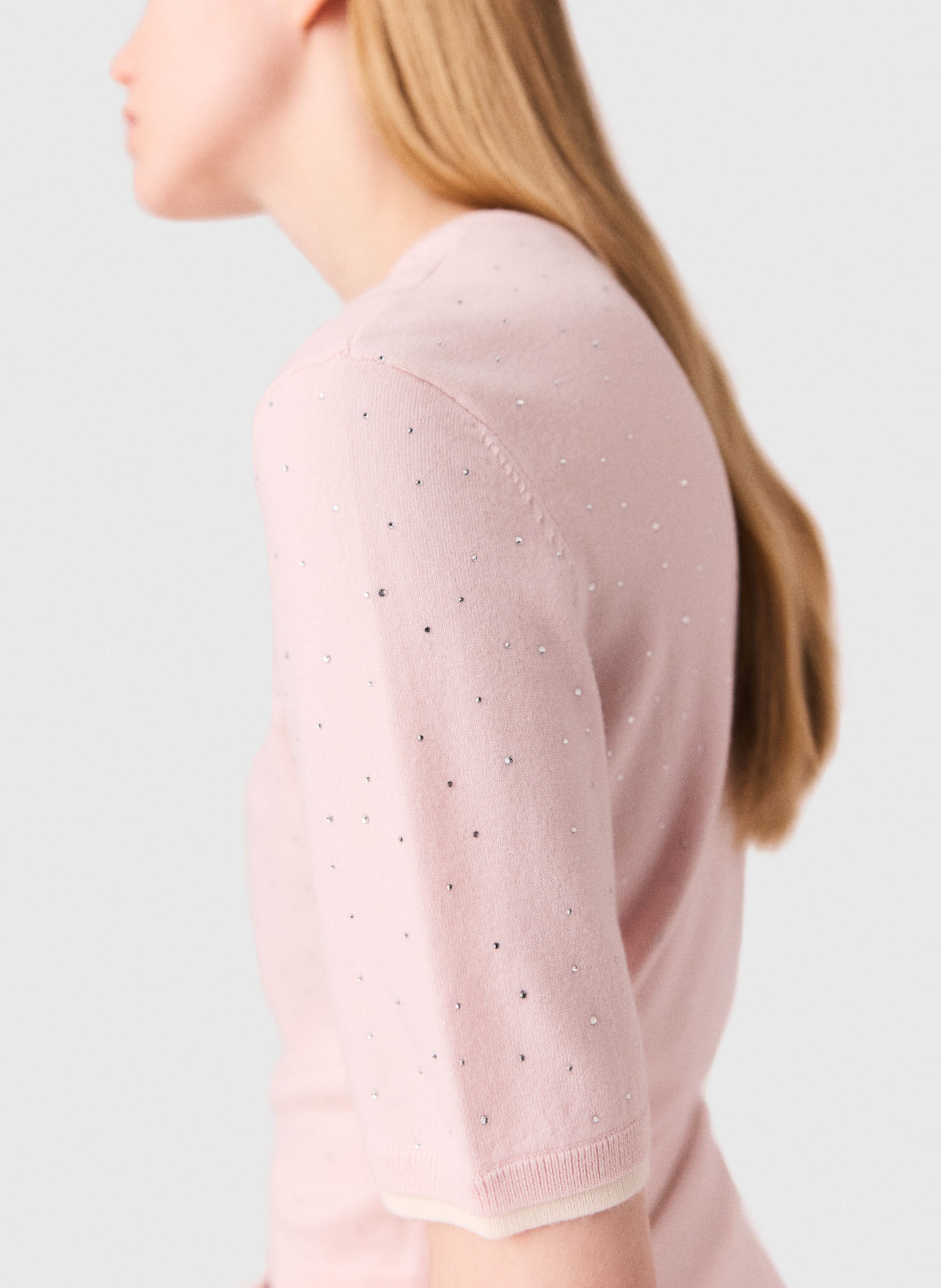 Pull col rond en laine mélangée MAJE Rose