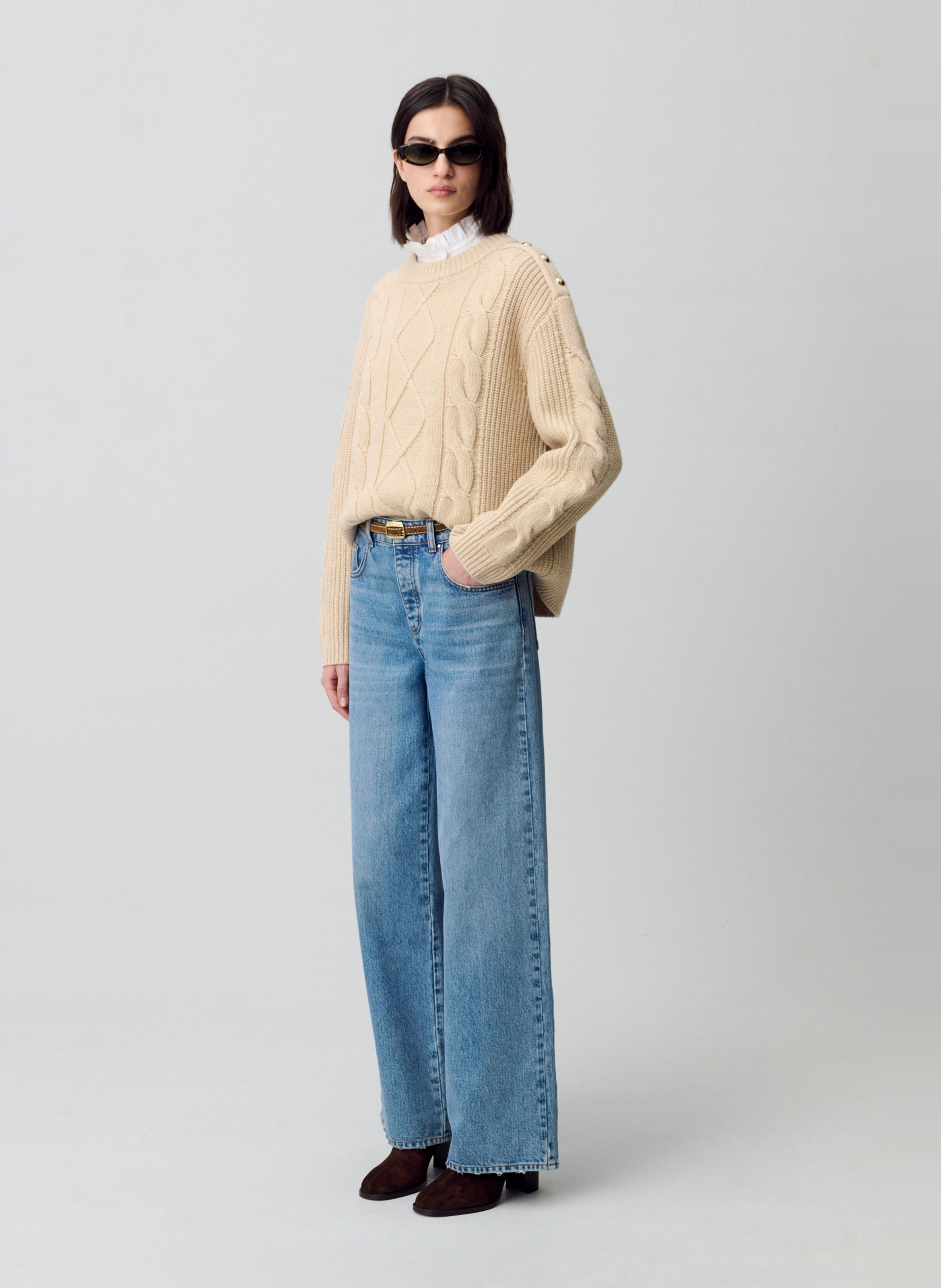 Pull oversize col rond en laine mélangée mekky CLAUDIE PIERLOT Beige