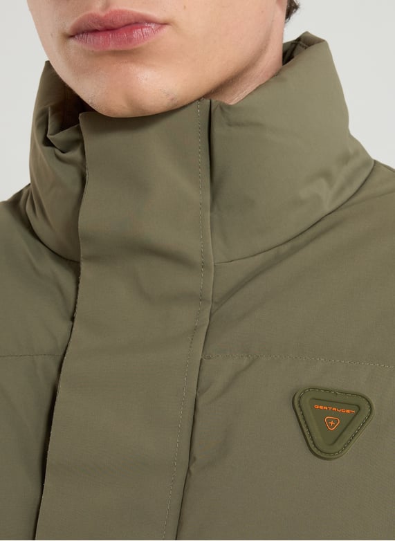 Sleeveless high-neck puffer vest | Khaki by GERTRUDE ET GASTON Sleeveless high-neck puffer vest Khaki