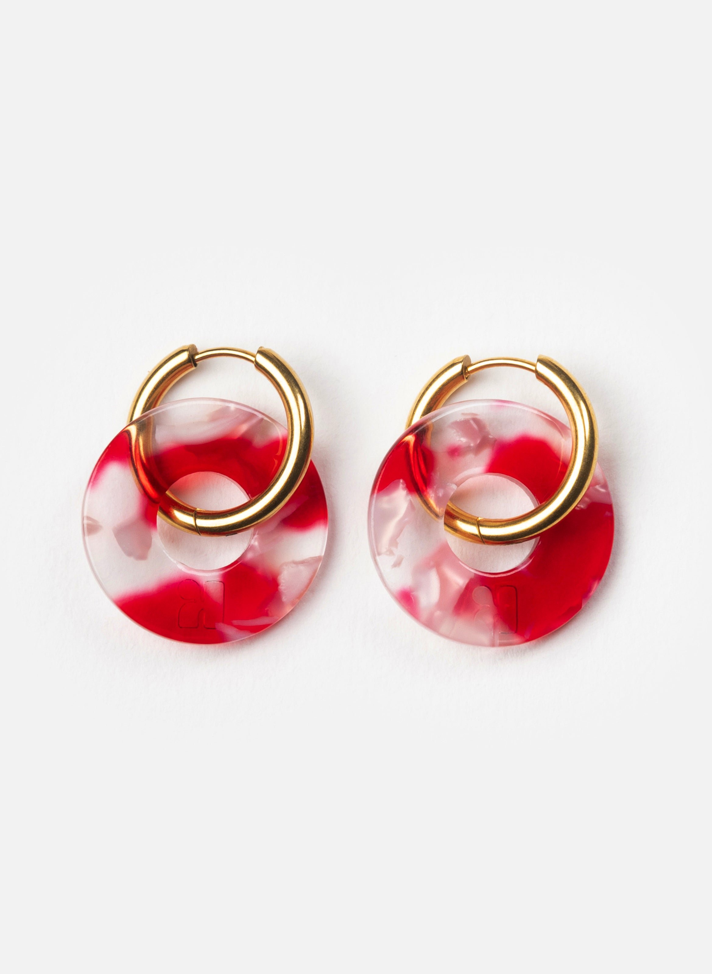 Boucles d'oreilles donuts avec anneaux en acier inoxydable doré KURAGE GINZA Rouge