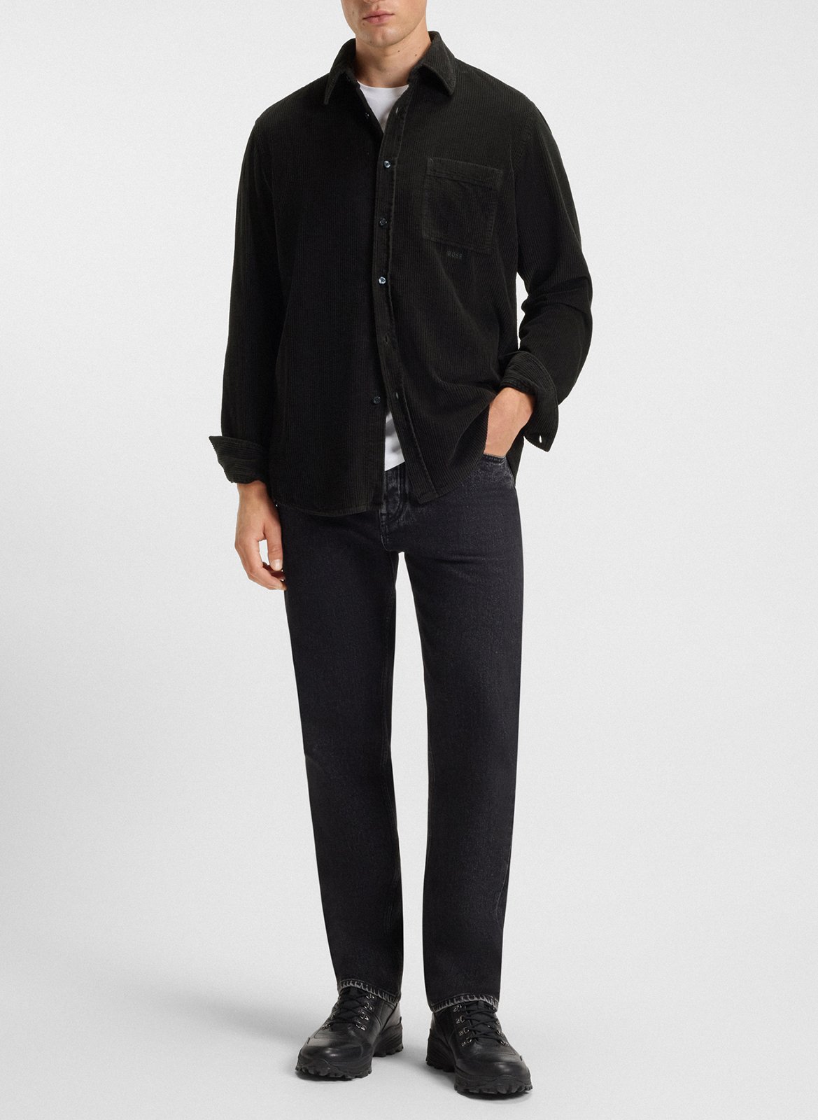 Chemise col classique en coton BOSS Noir