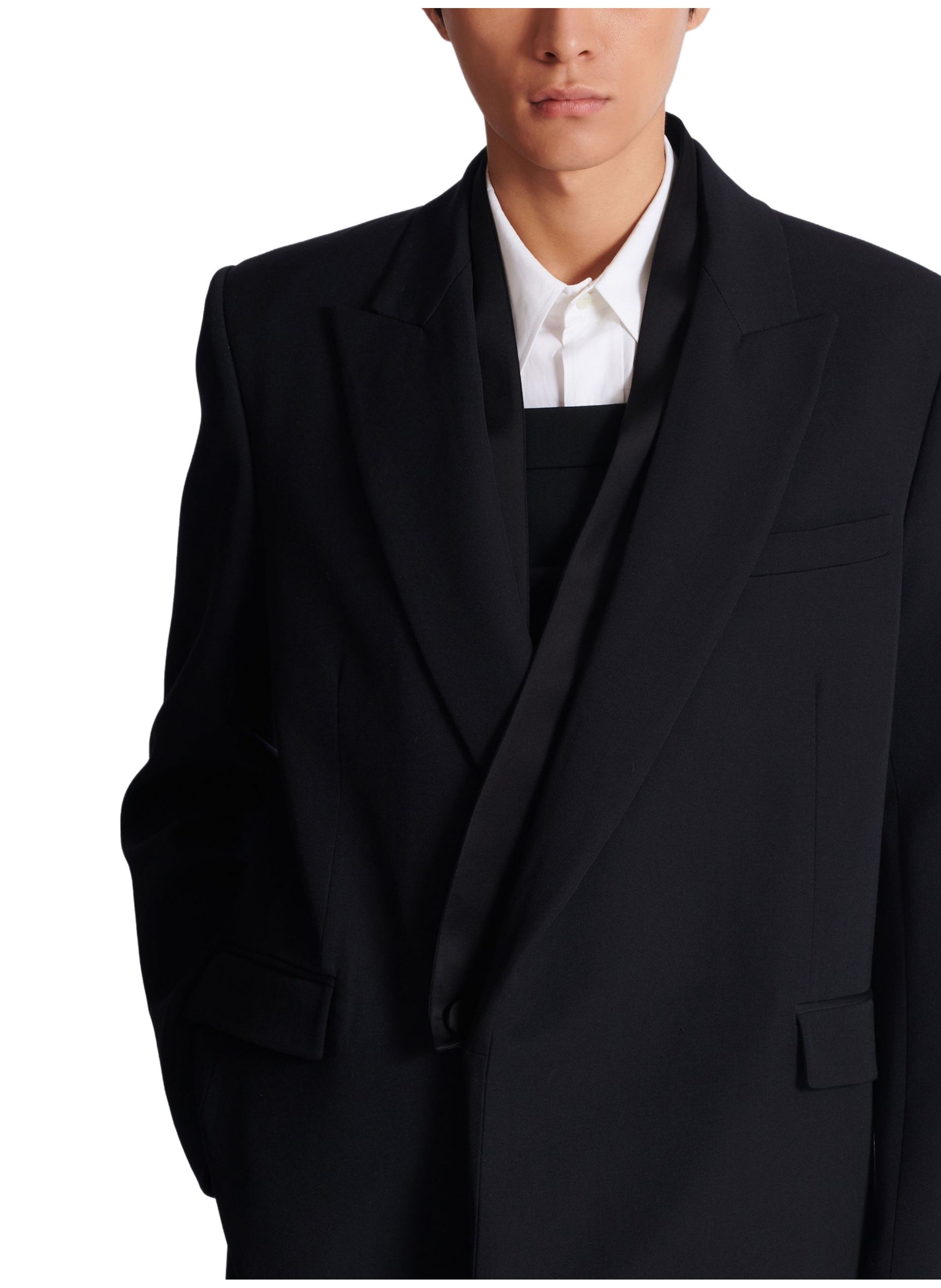 Veste 1 bouton en grain de poudre BALMAIN Noir