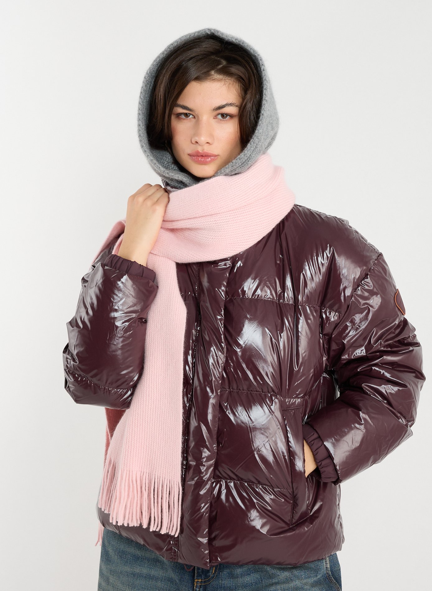 Echarpe bords frangés en laine et angora MACKIE Rose