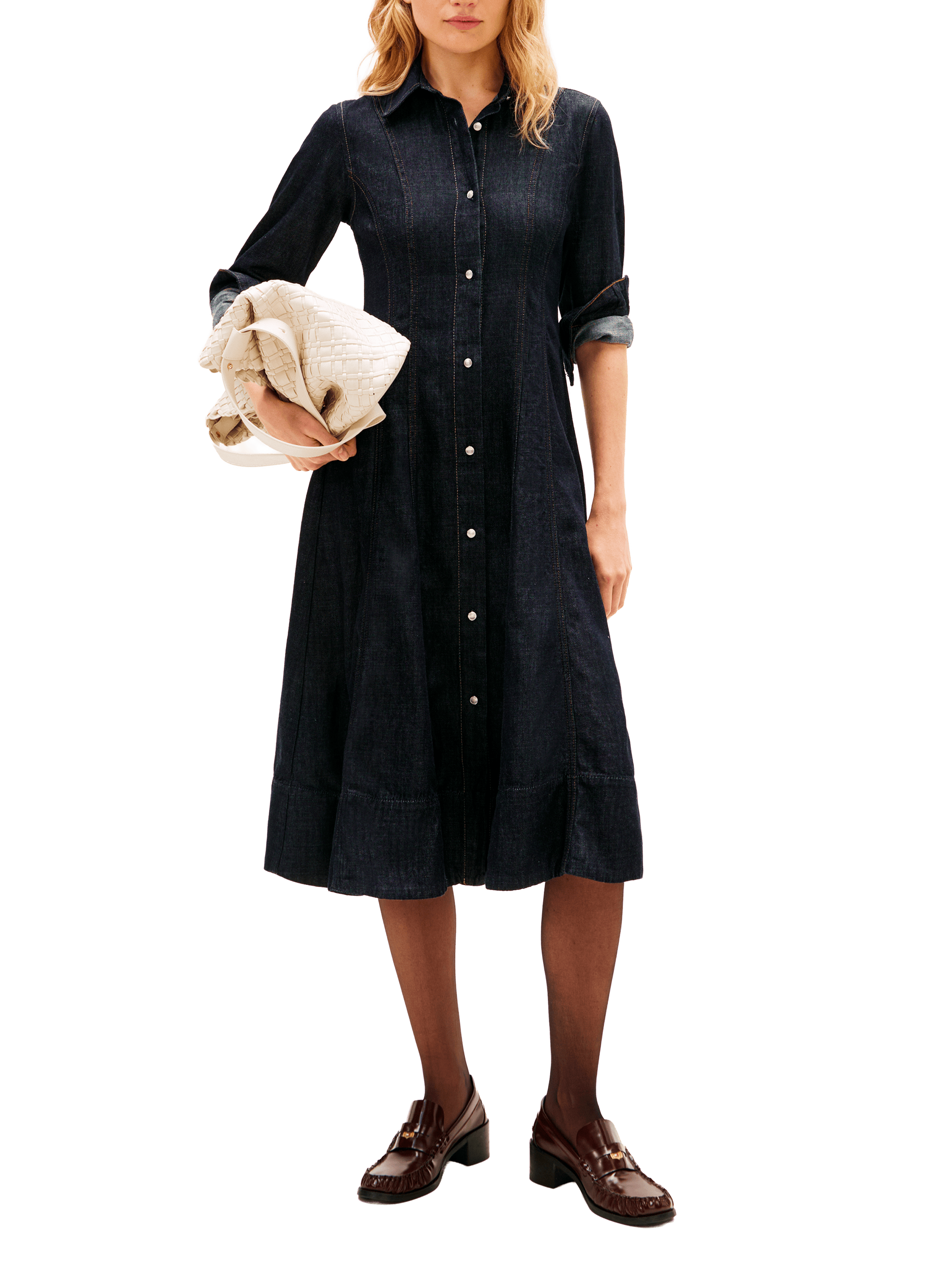 Robe chemise longue en denim de coton mélangé TOMMY HILFIGER Bleu