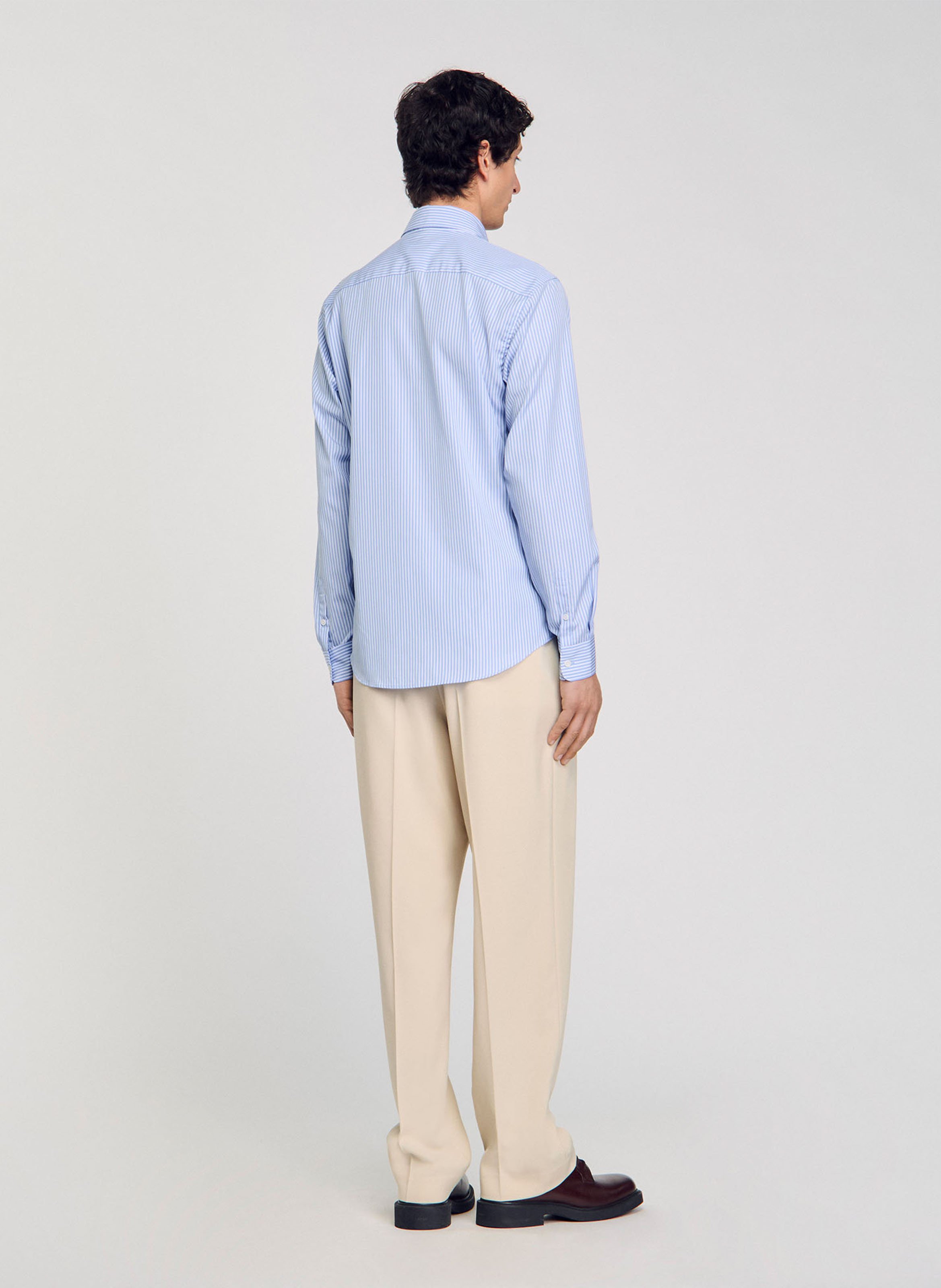 Chemise droite en coton rayé SANDRO Bleu