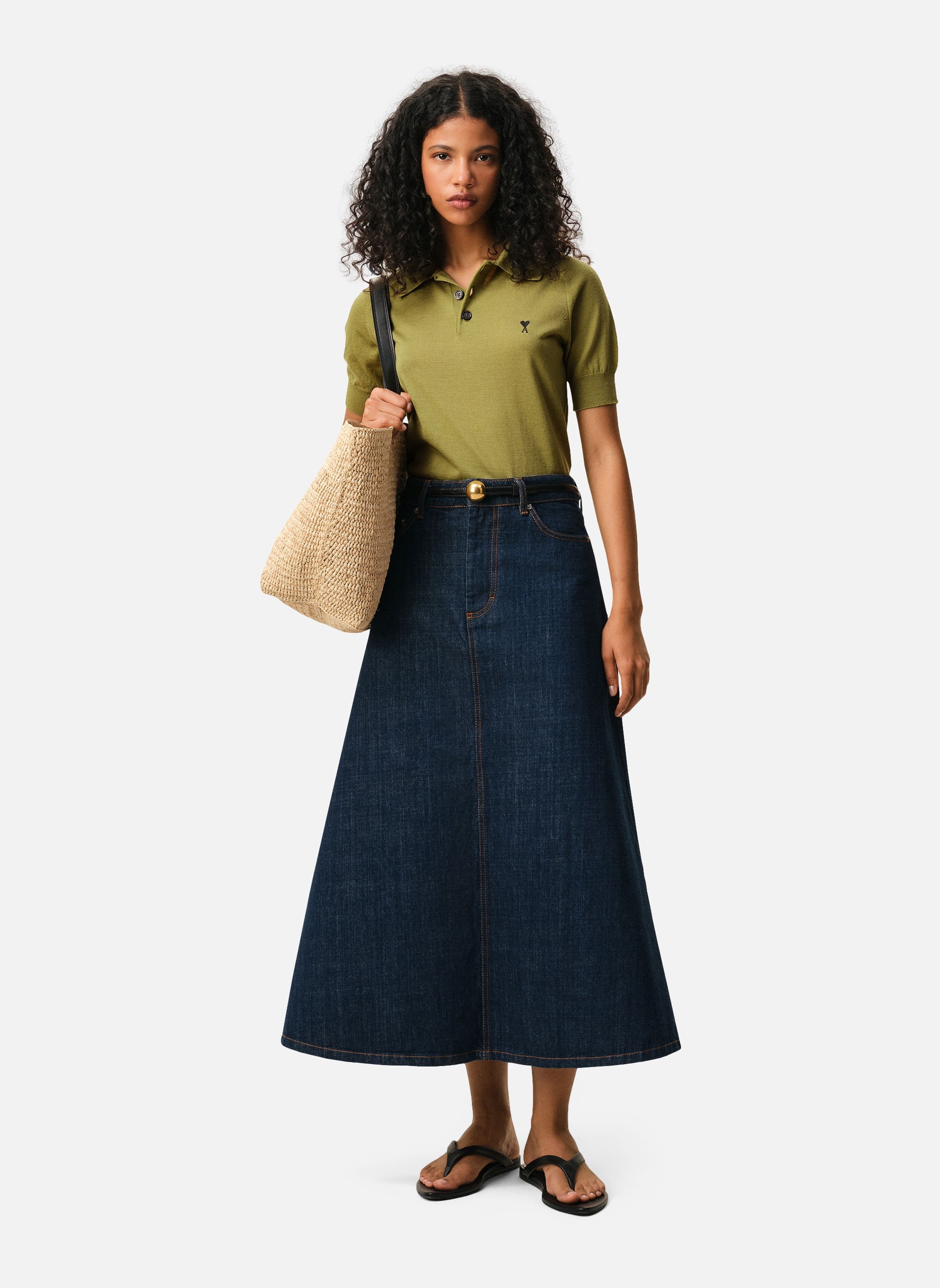 Polo manches courtes avec ami de coeur en laine AMI PARIS Vert