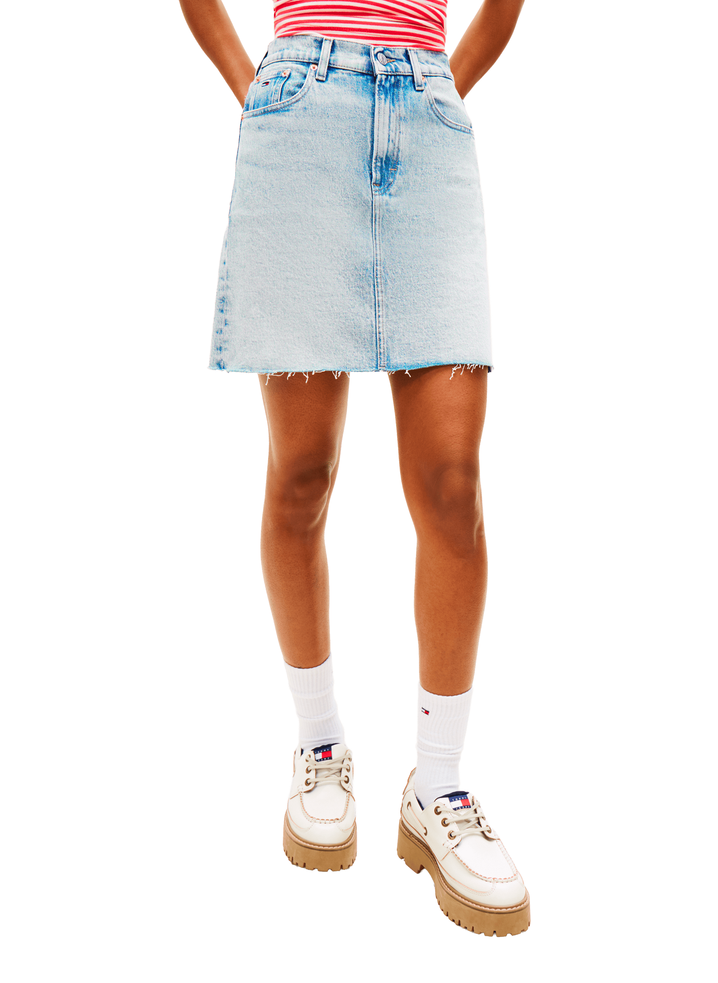 Jupe courte en denim de coton mélangé TOMMY HILFIGER Bleu