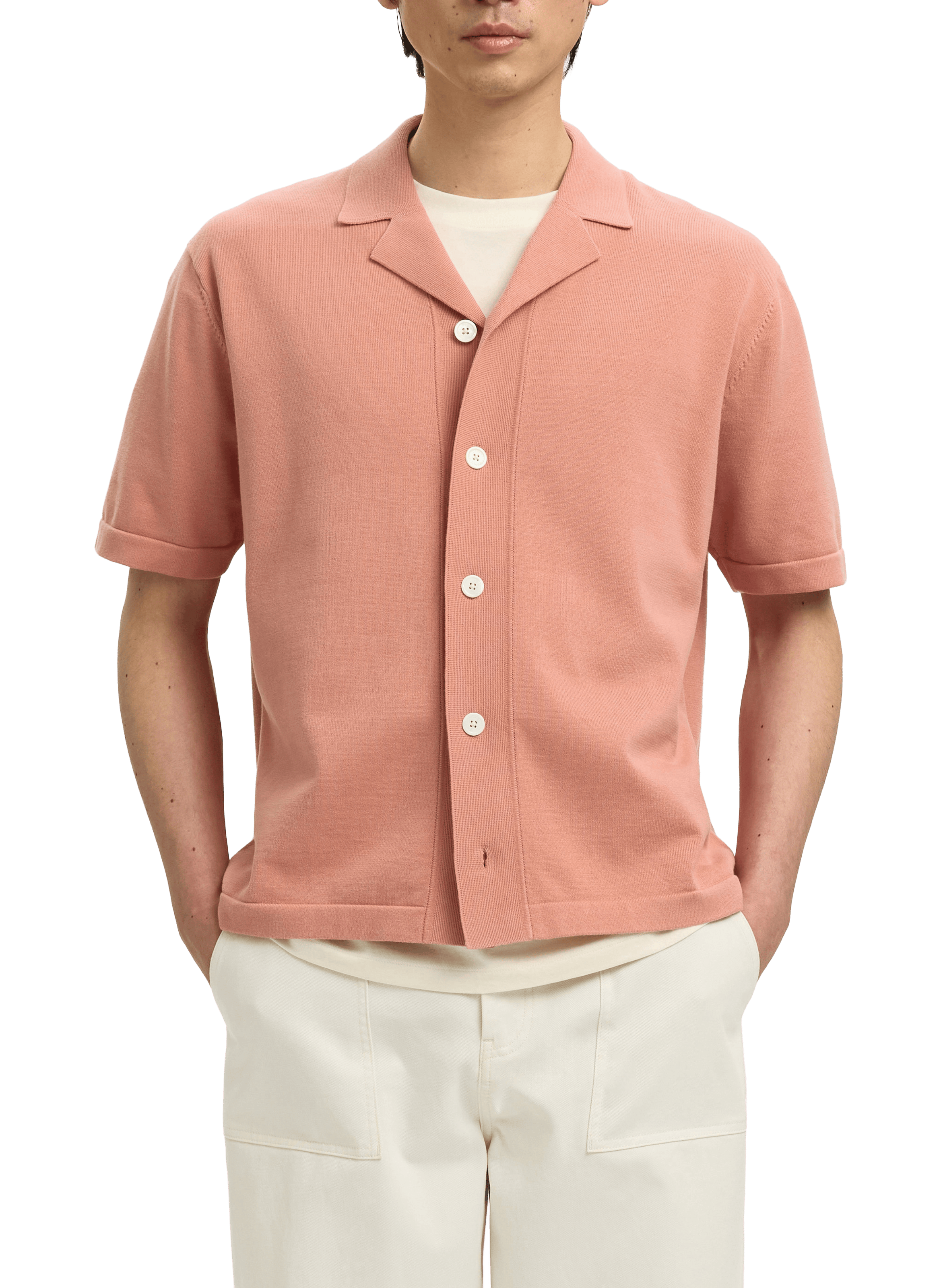 Short-sleeved embroidered cotton shirt SELECTED Pink