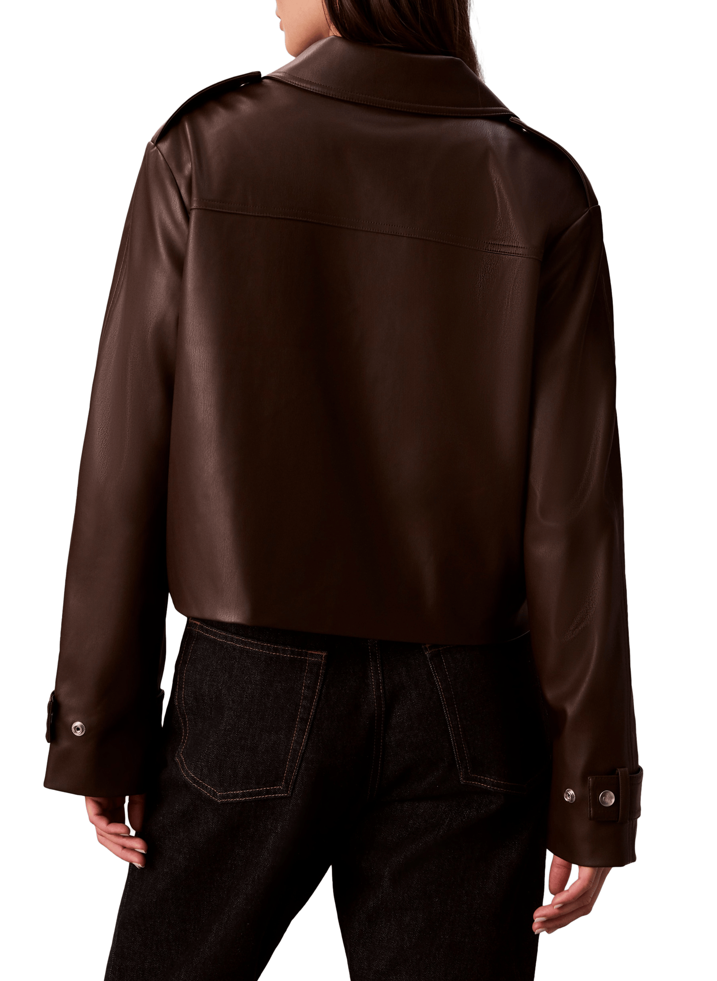 Cropped faux leather jacket  CALVIN KLEIN Brown