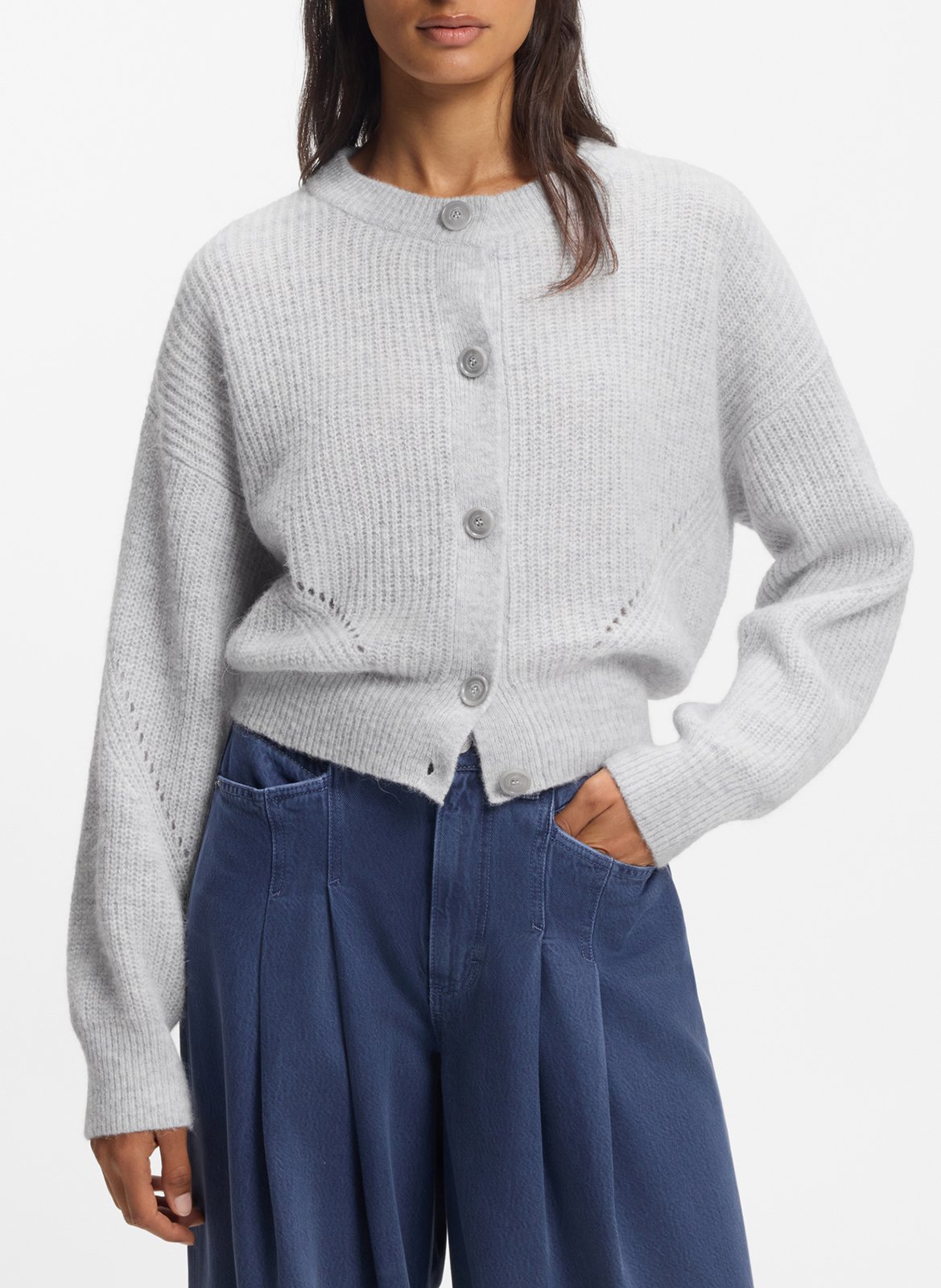 Cardigan ample boutonné en laine mélangée BOSS Argent