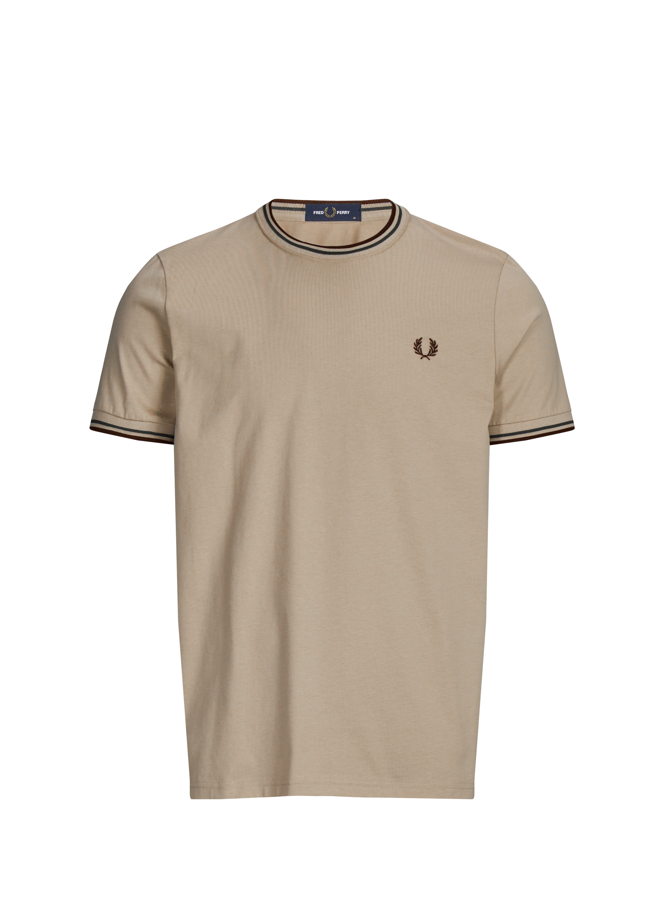 T-shirt uni à col rond en coton FRED PERRY Beige
