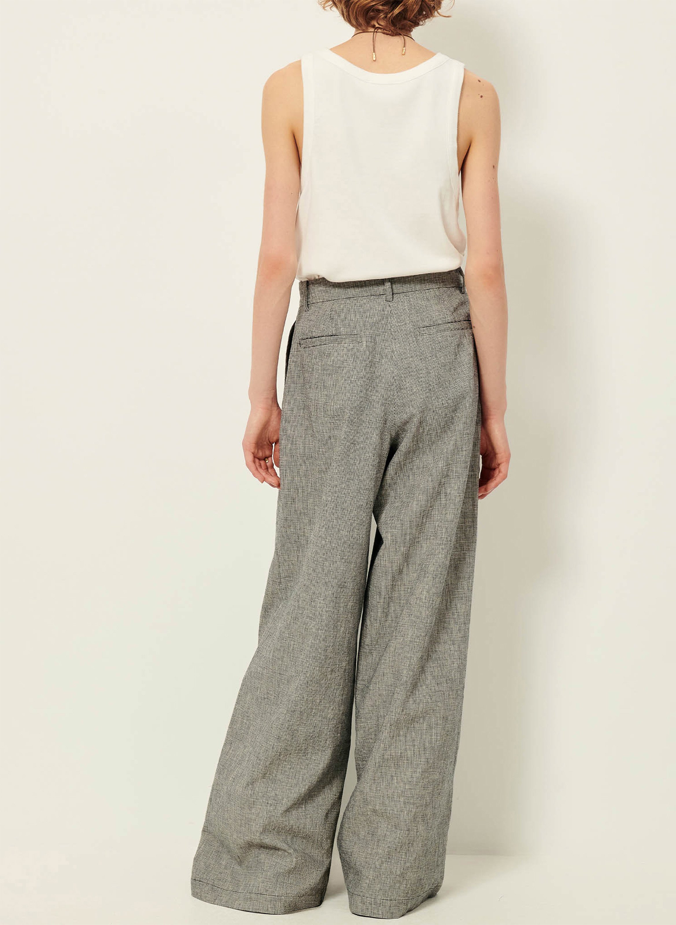 Pantalon large taille haute en lin et coton imprimé provencot SESSUN Gris