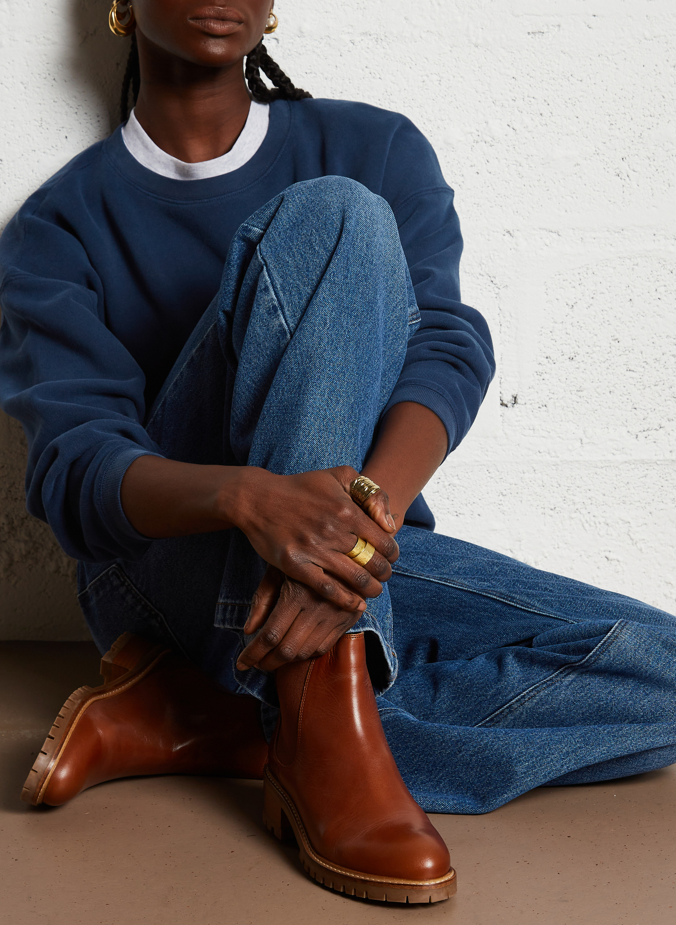 Sweat court col rond en coton mélangé Izubird AMERICAN VINTAGE Bleu