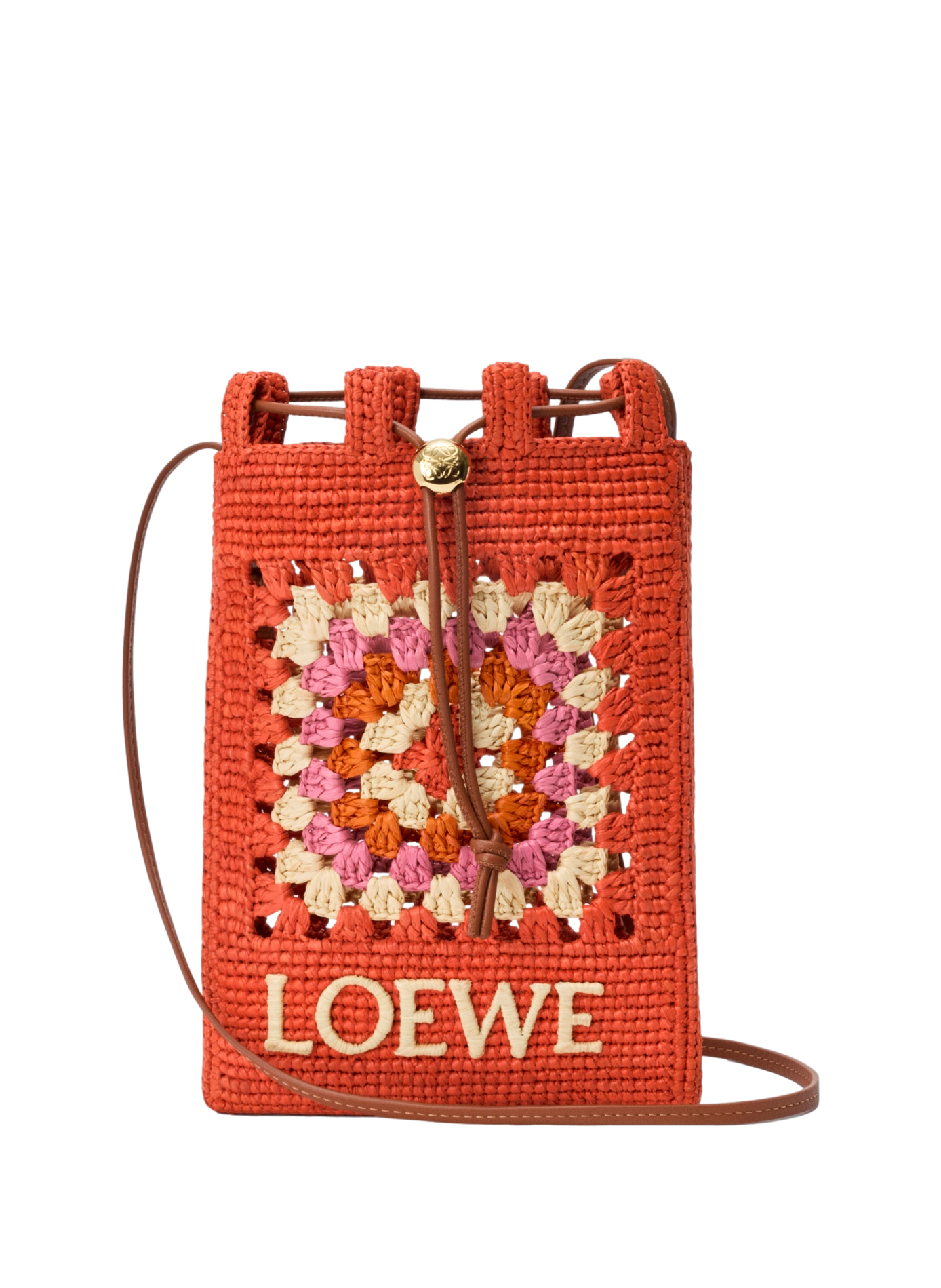Classic calfskin and raffia drawstring pocket LOEWE Orange