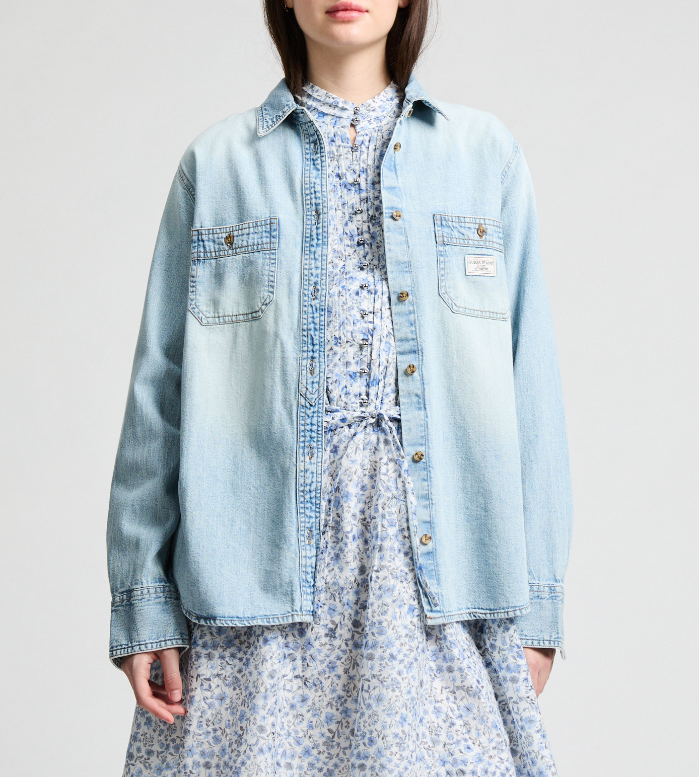 Bleached denim Shirt GUESS Blue