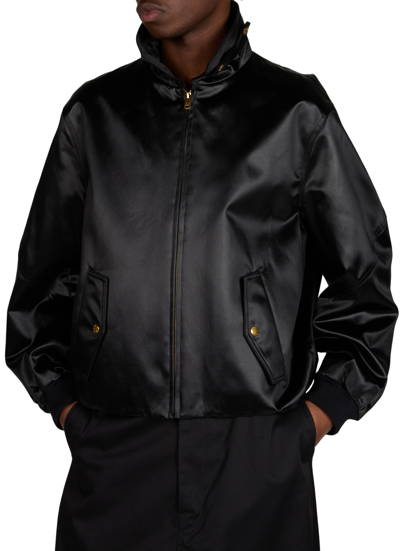 Satin bomber jacket in blended cotton WILLY CHAVARRIA Black