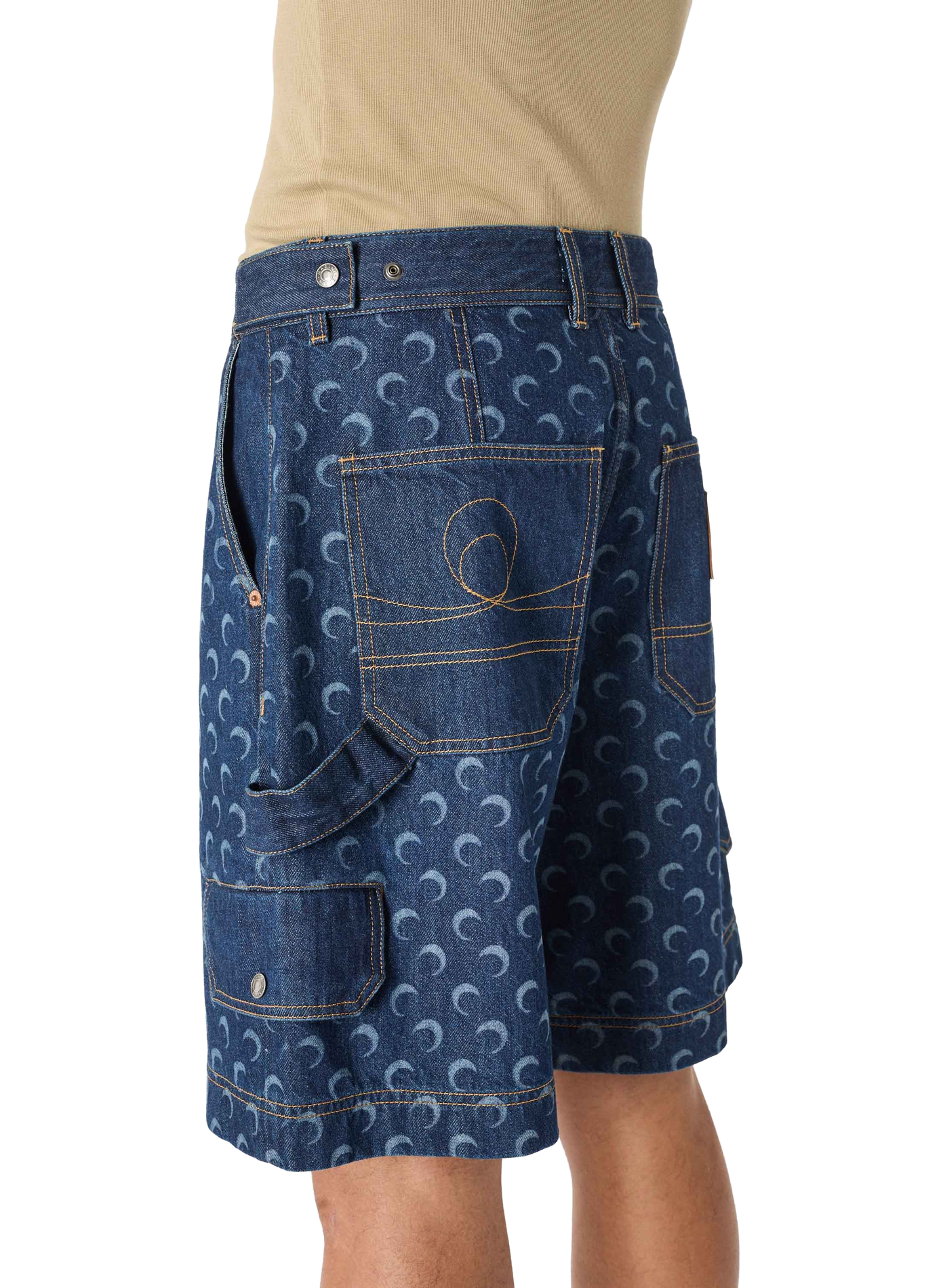 Bermuda en denim bleu nuit à poches unisexe MARINE SERRE Bleu