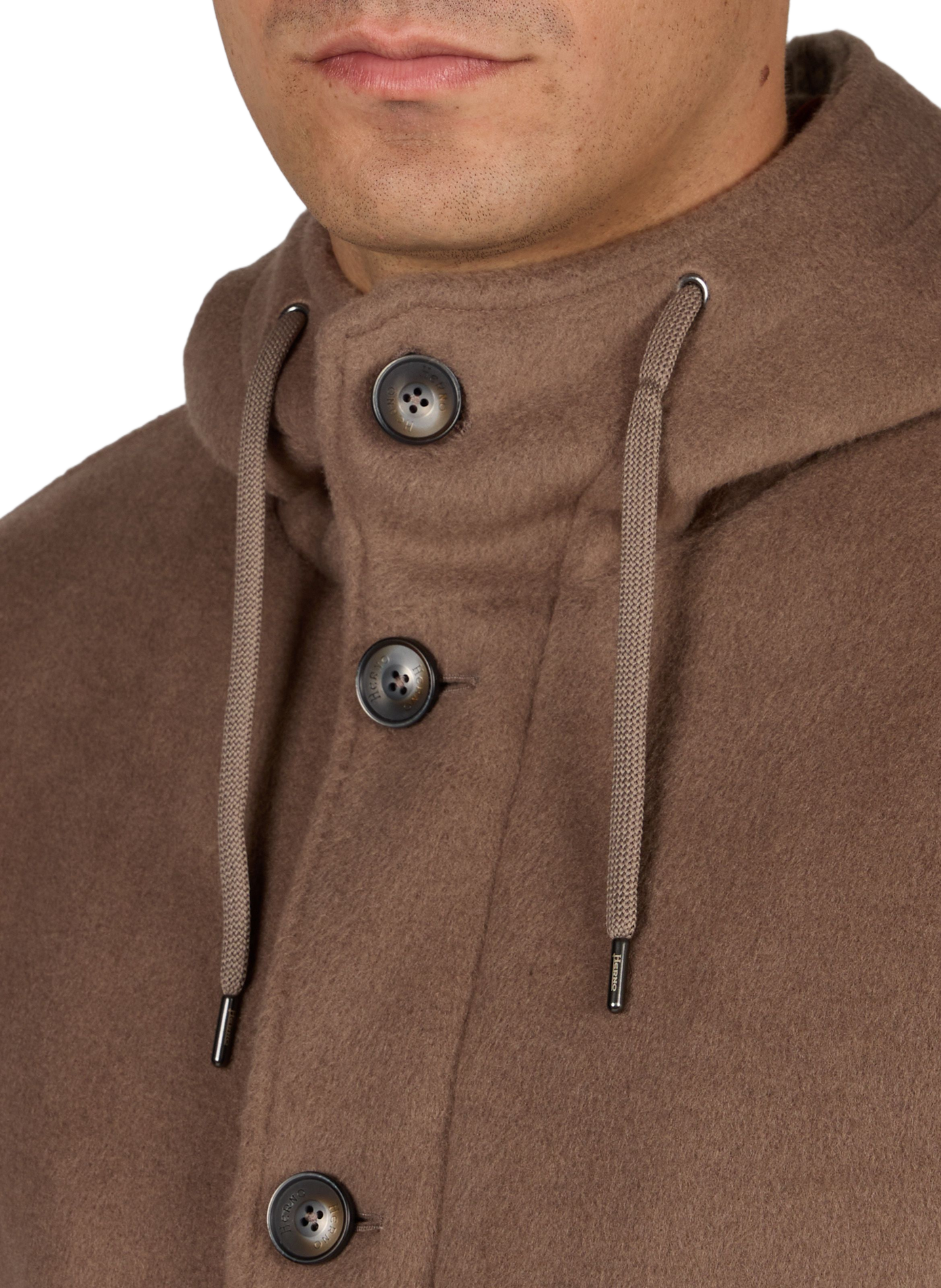 Straight cut textured coat with hood HERNO Brown