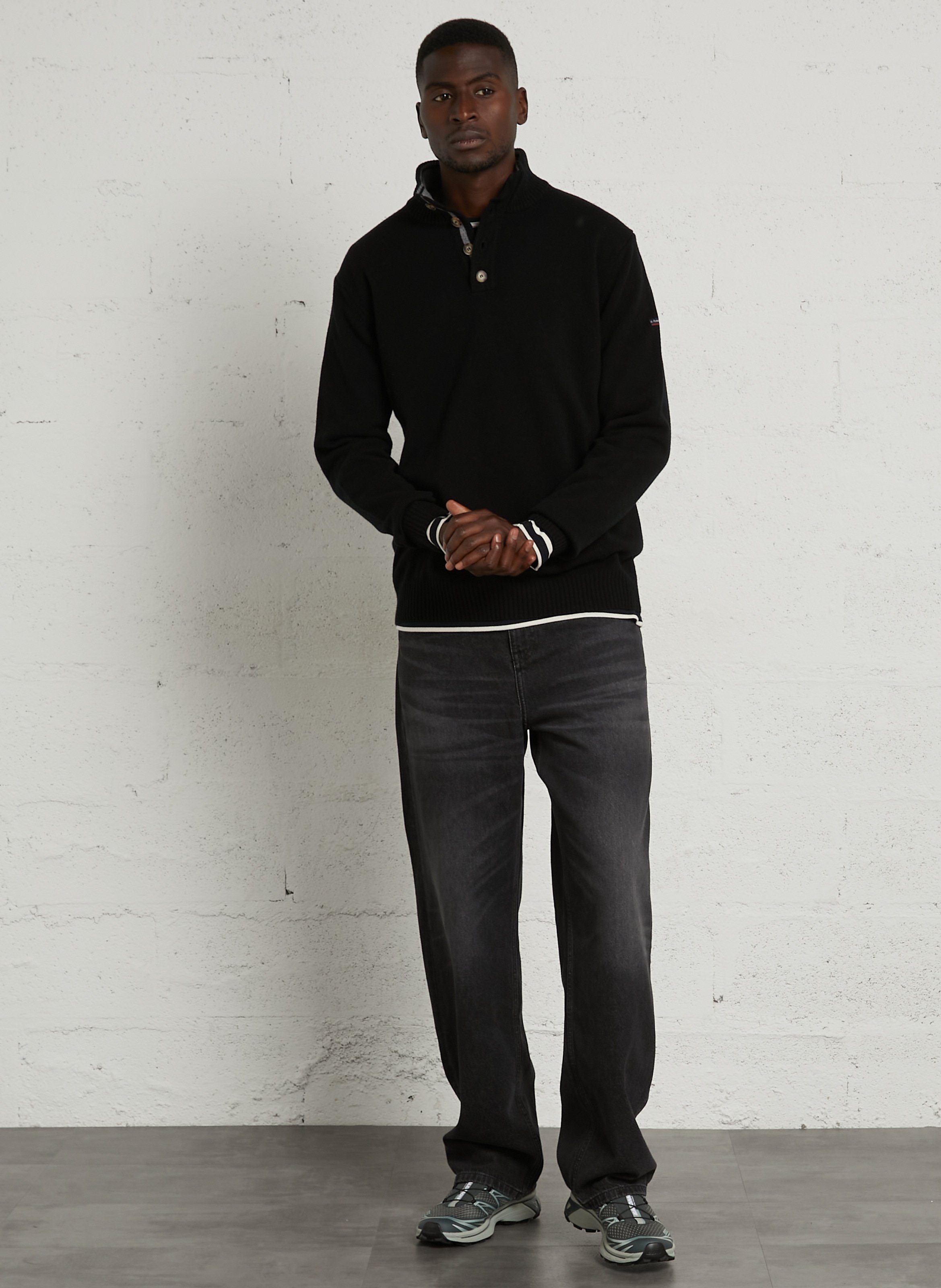 Pull droit col montant en laine ARMOR-LUX Noir