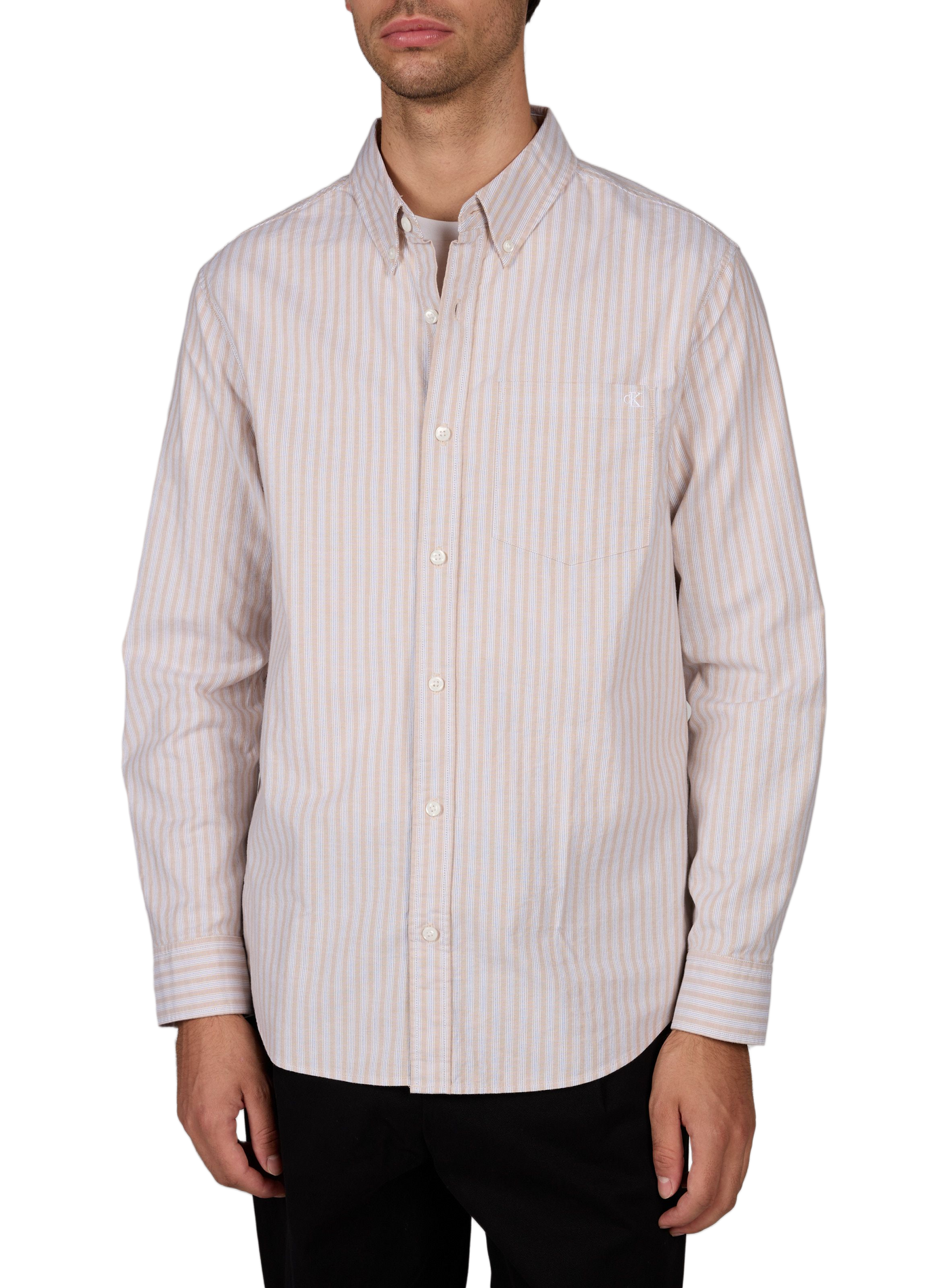 Camisa recta de algodón mezclado CALVIN KLEIN Beige