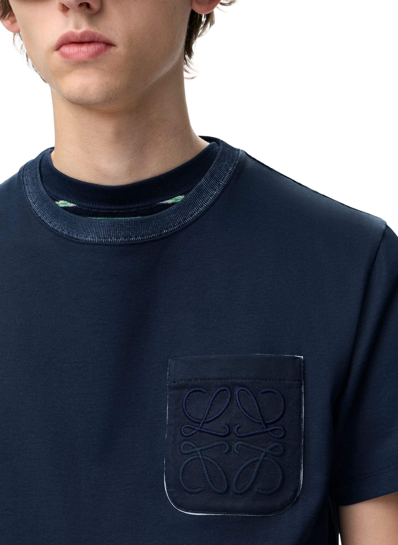 T-shirt à logo brodé en coton mélangé LOEWE Bleu