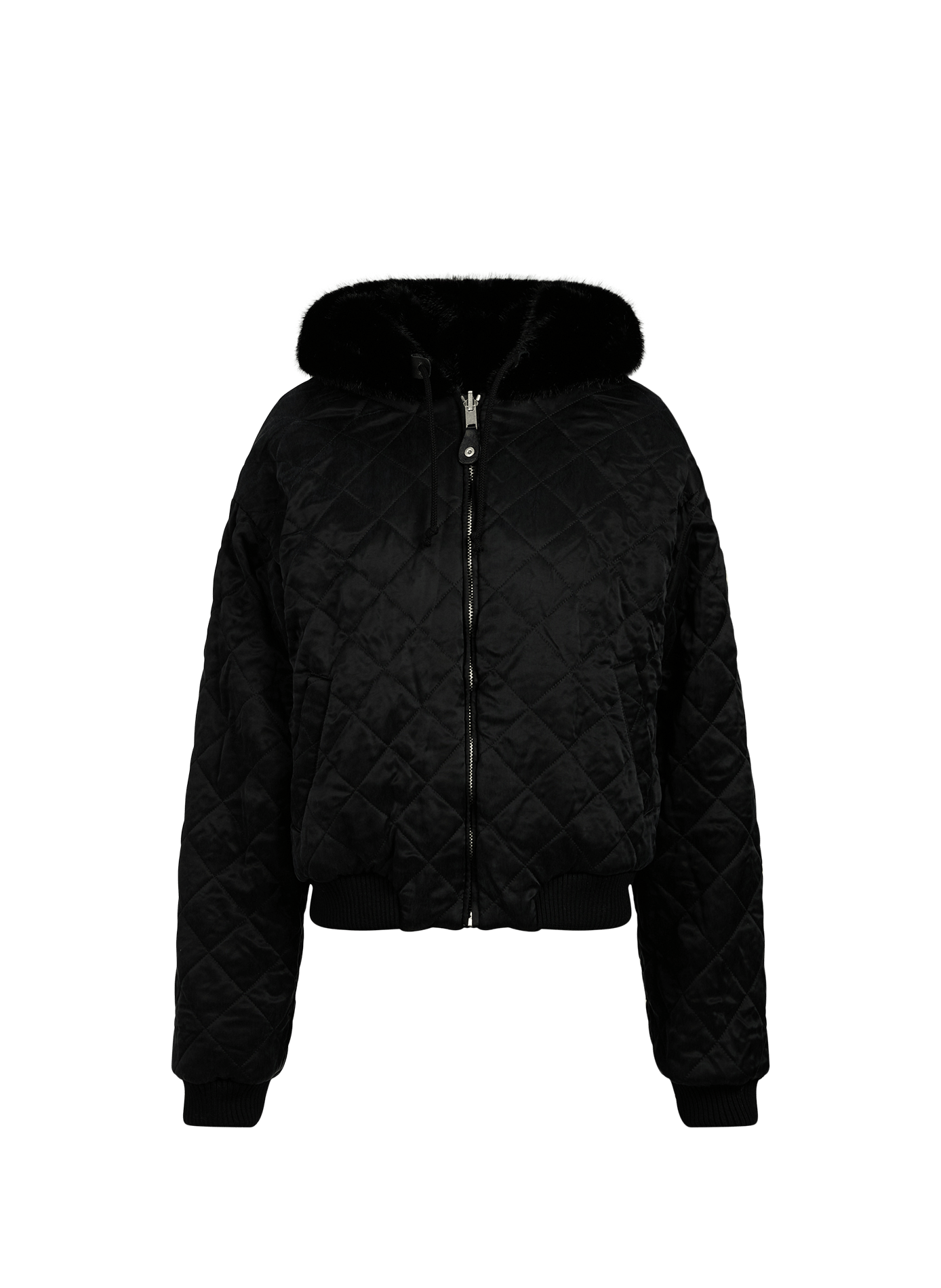 Gerade geschnittene Jacke mit Kapuze in Felloptik ERL Schwarz