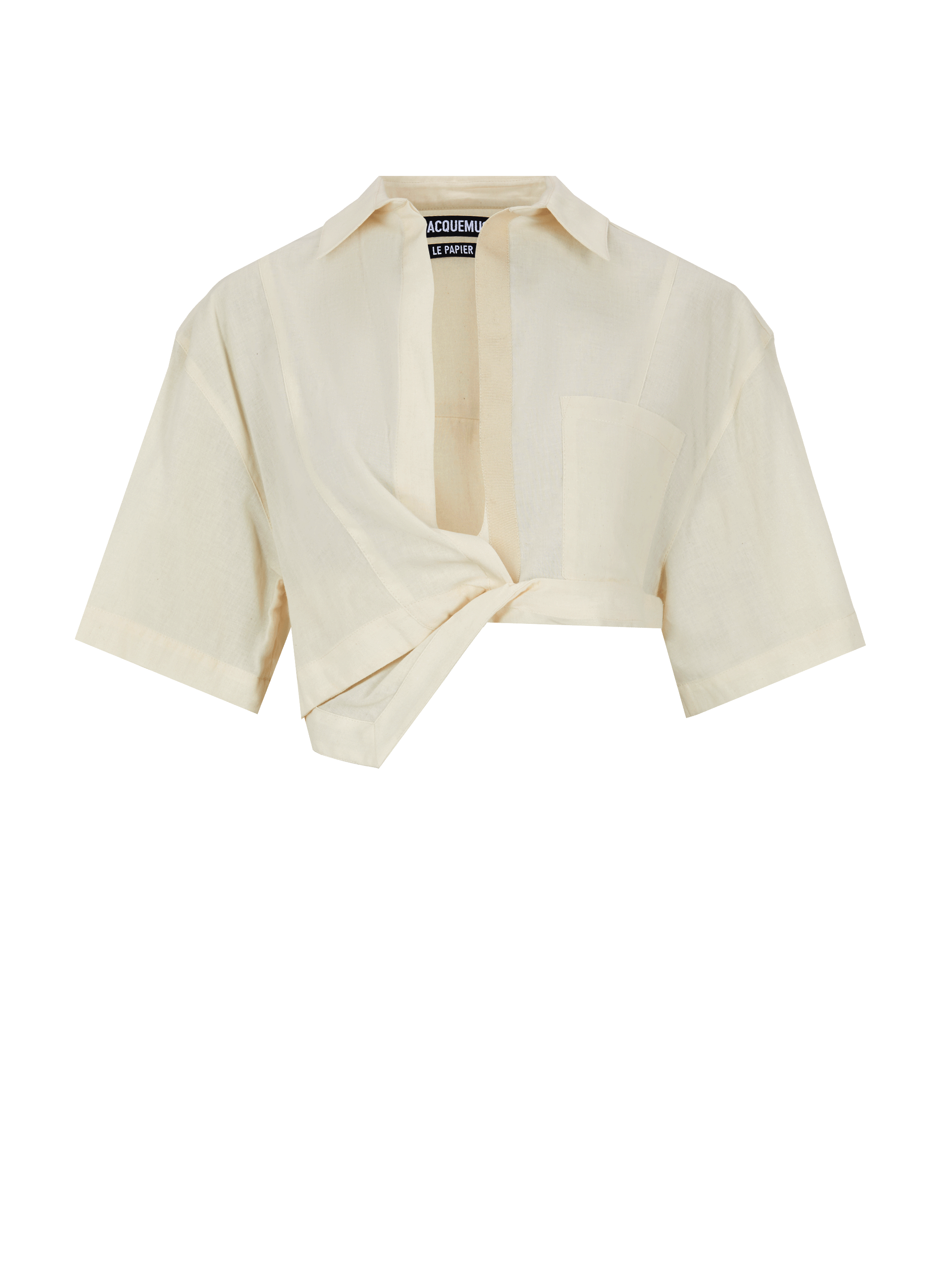Jacquemus Gathered Cropped Cotton Shirt In White